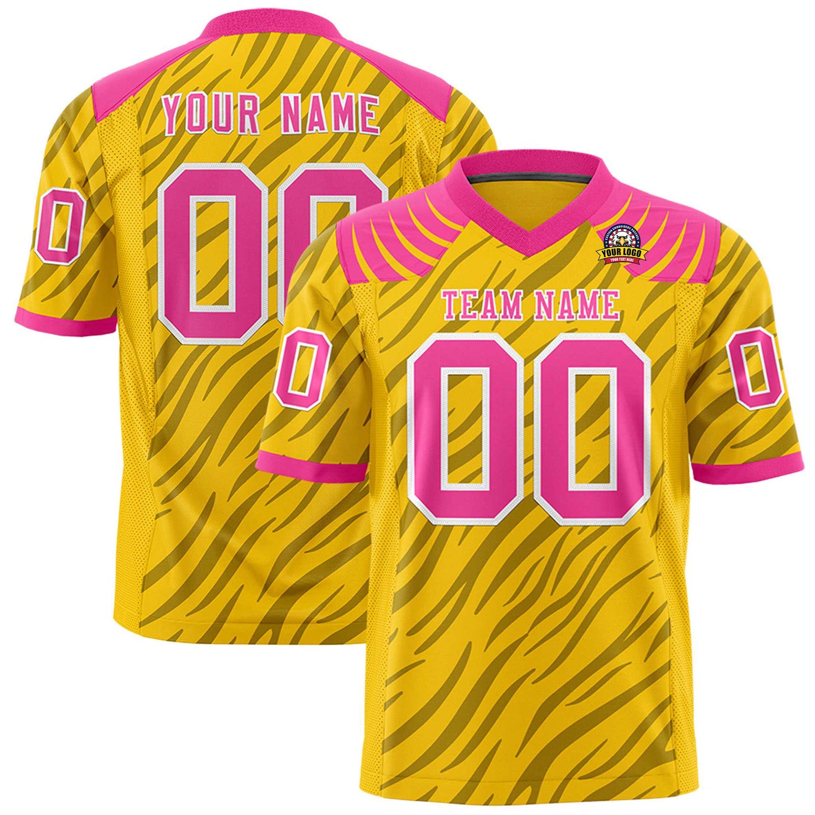 Custom Yellow Gray Personalized Tiger Stripe Graffiti Pattern Authentic Football Jersey