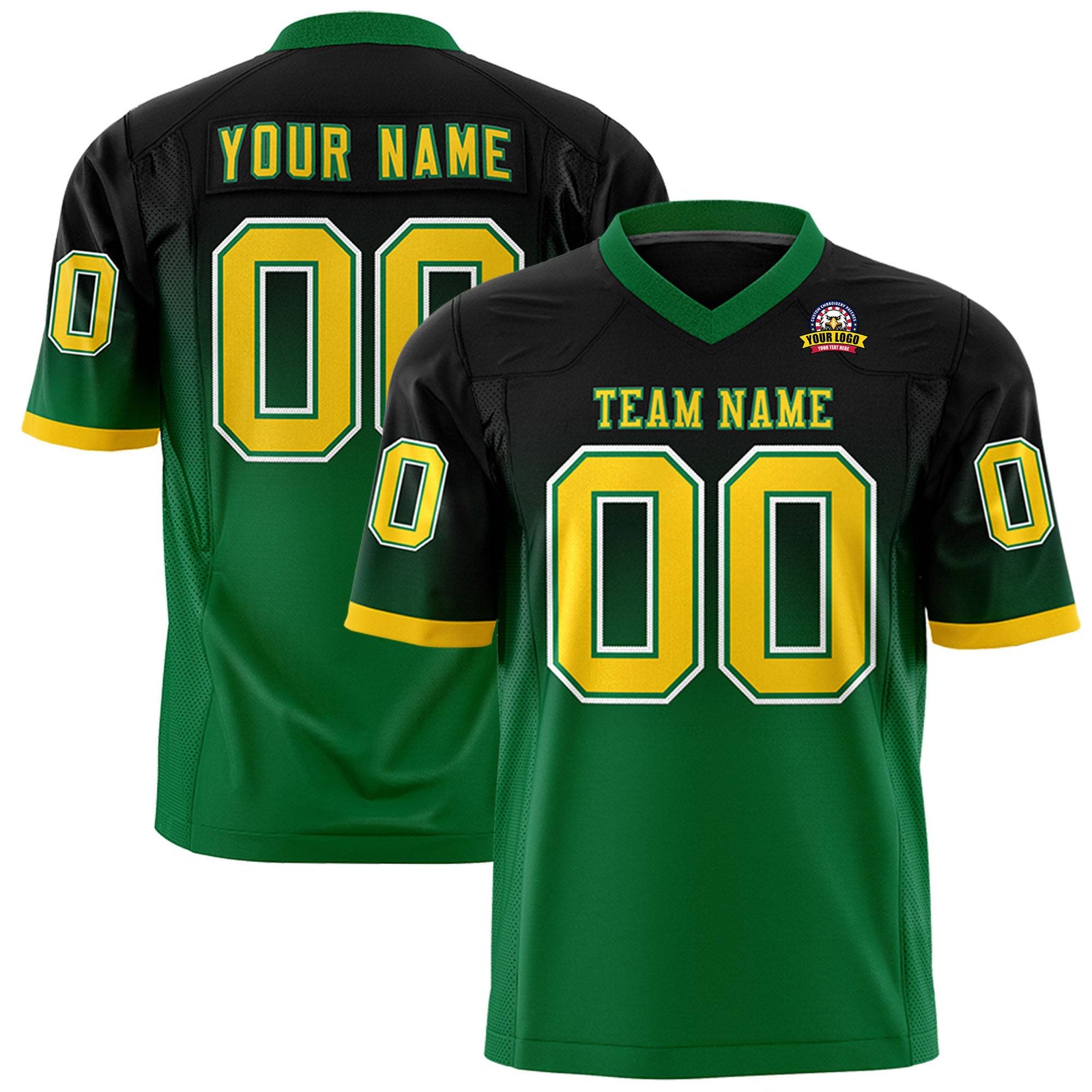 Custom Black Kelly Green-Gold Gradient Fashion Mesh Authentic Football Jersey