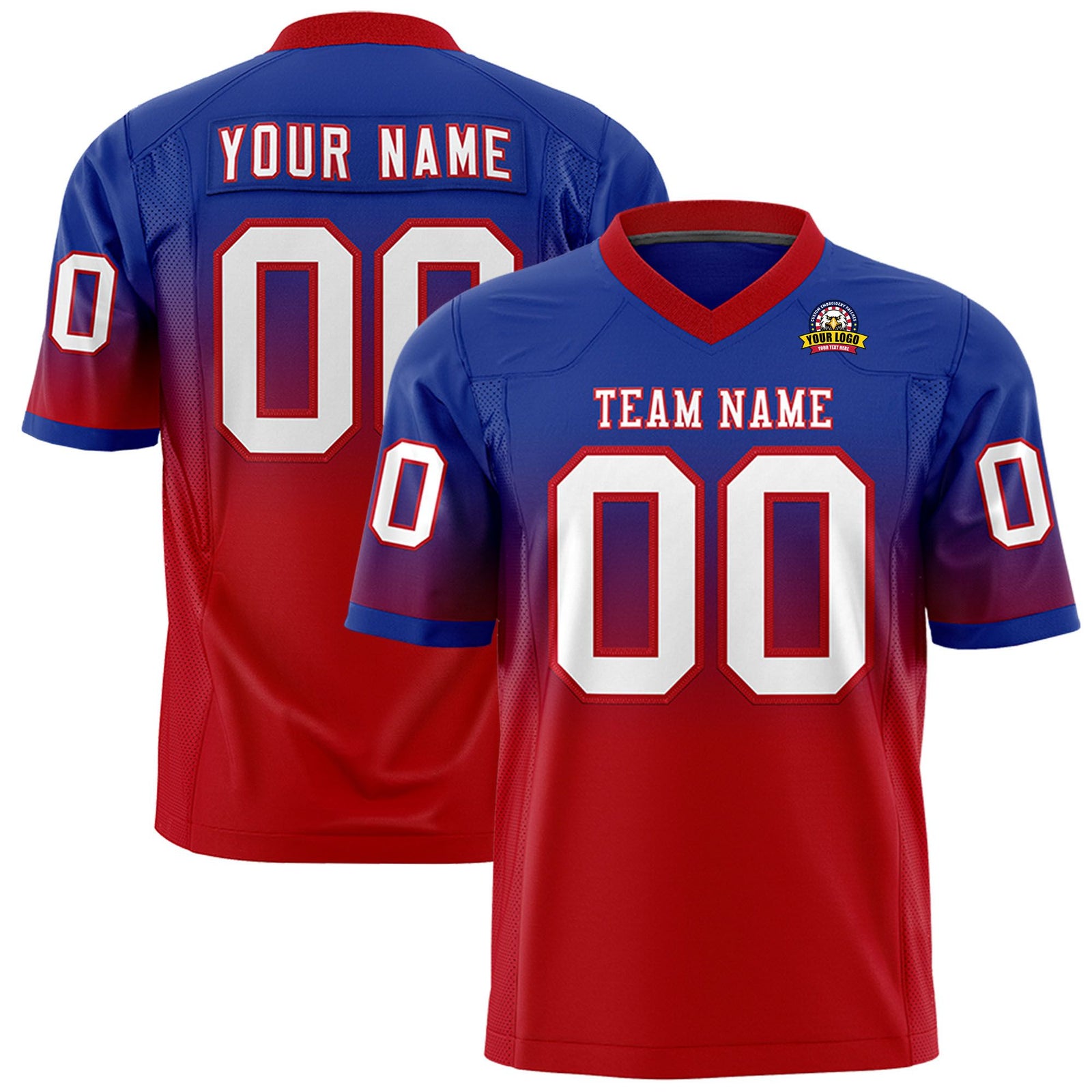 Custom Royal Blue Red-White Gradient Fashion Mesh Authentic Football Jersey