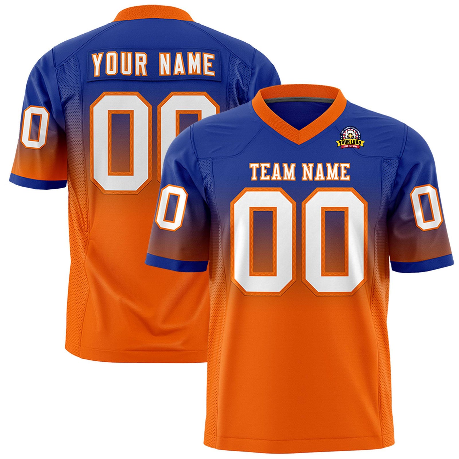 Custom Royal Blue Orange-White Gradient Fashion Mesh Authentic Football Jersey
