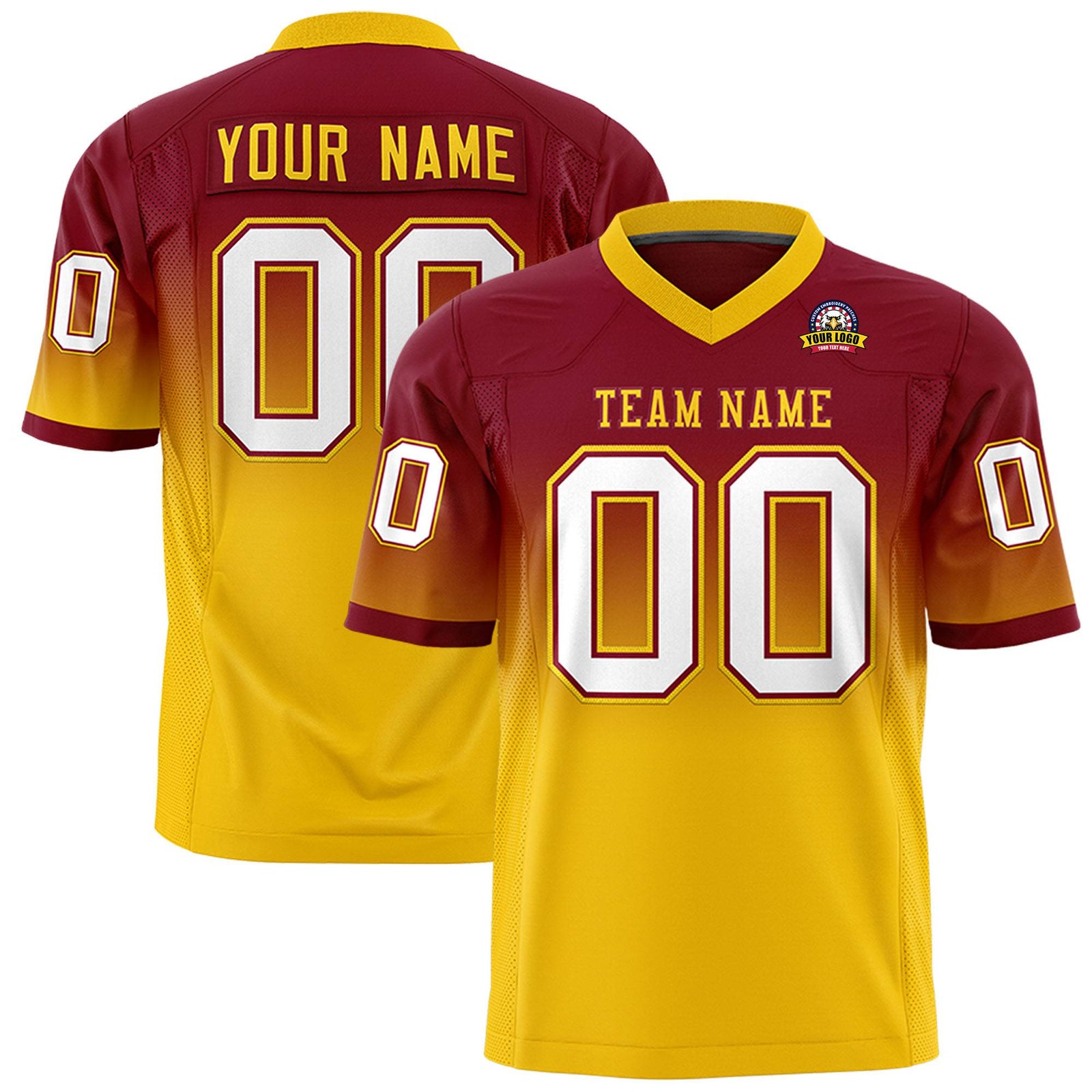 Custom Crimson Gold-White Gradient Fashion Mesh Authentic Football Jersey