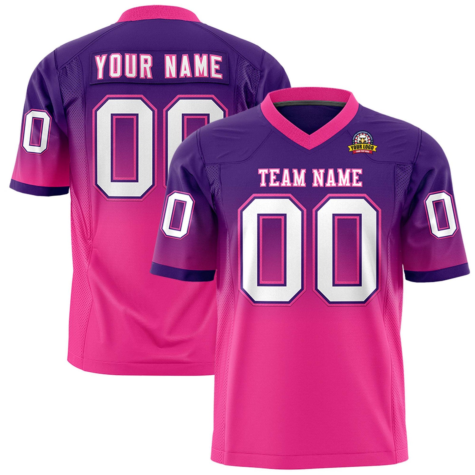 Custom Purple Pink-White Gradient Fashion Mesh Authentic Football Jersey
