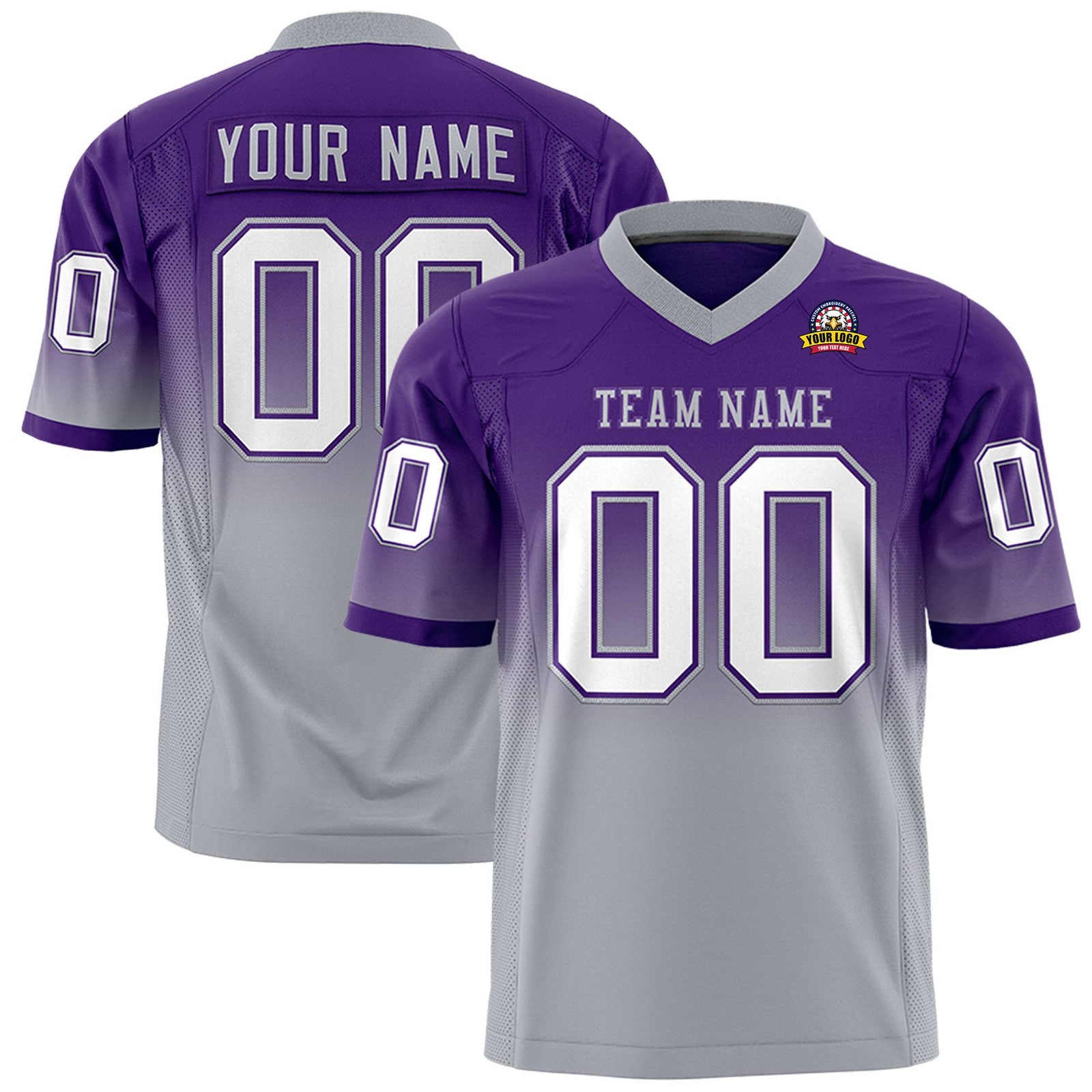 Custom Purple Gray-White Gradient Fashion Mesh Authentic Football Jersey
