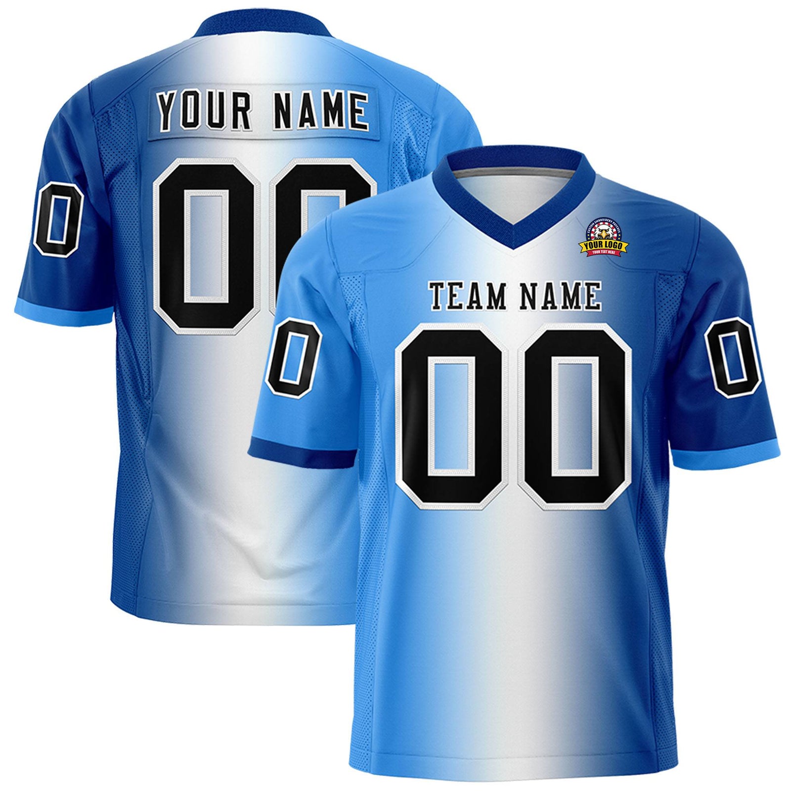 Custom Powder Blue White-Royal Blue Personalized Gradient Fashion Authentic Football Jersey