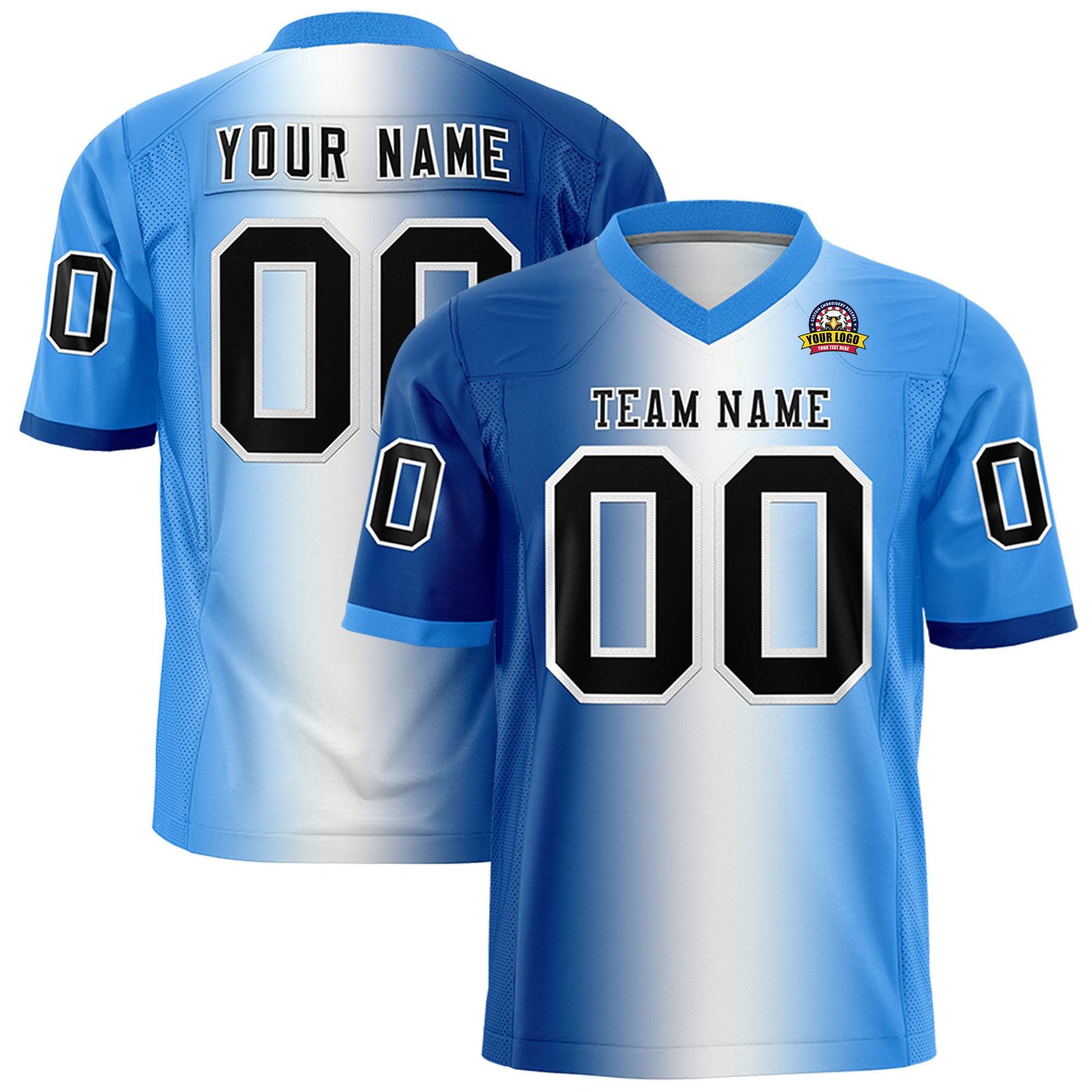Custom Royal Blue White-Powder Blue Personalized Gradient Fashion Authentic Football Jersey