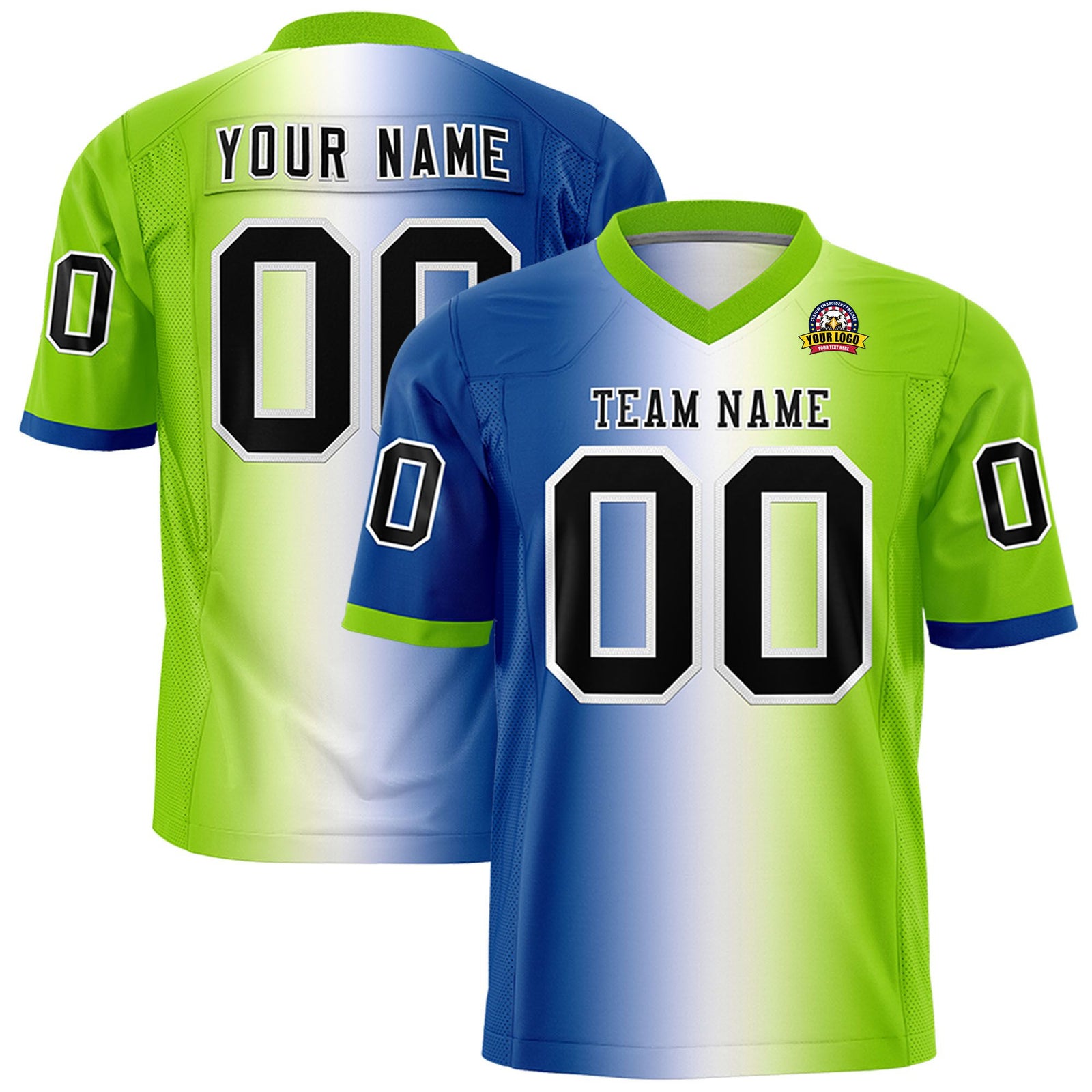 Custom Royal Blue White-Neon Green Personalized Gradient Fashion Authentic Football Jersey