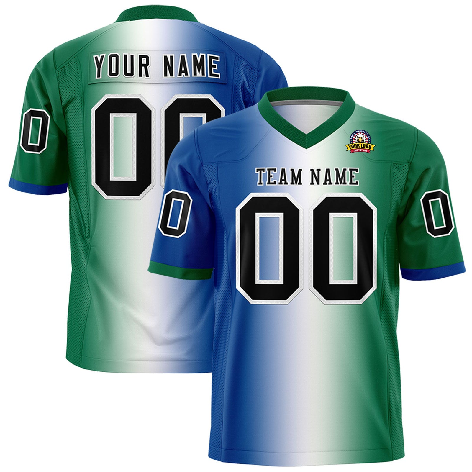 Custom Royal Blue White-Kelly Green Personalized Gradient Fashion Authentic Football Jersey