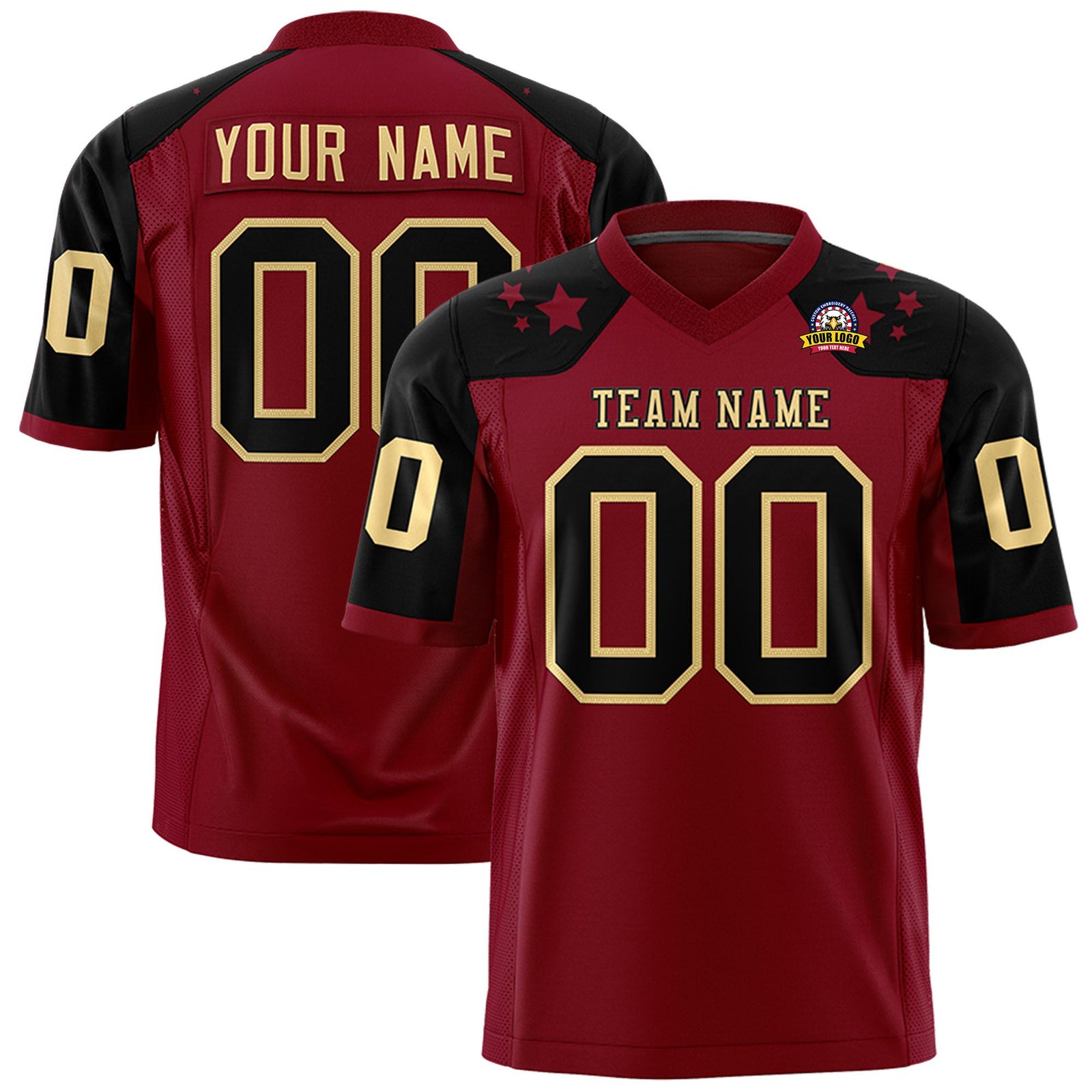 Custom Crimson Black Personalized Shoulder Star Pattern Authentic Football Jersey