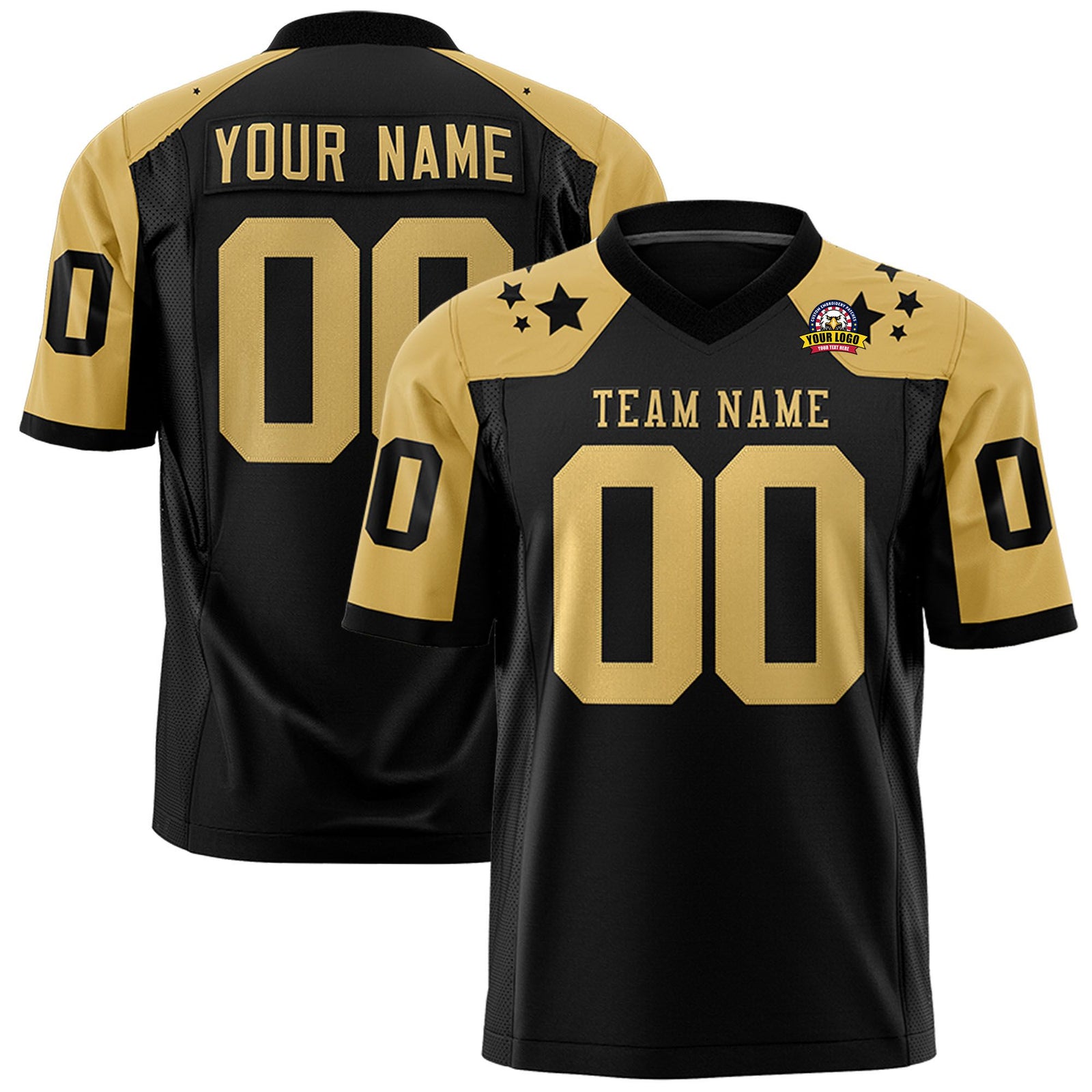 Custom Black Khaki Personalized Shoulder Star Pattern Authentic Football Jersey