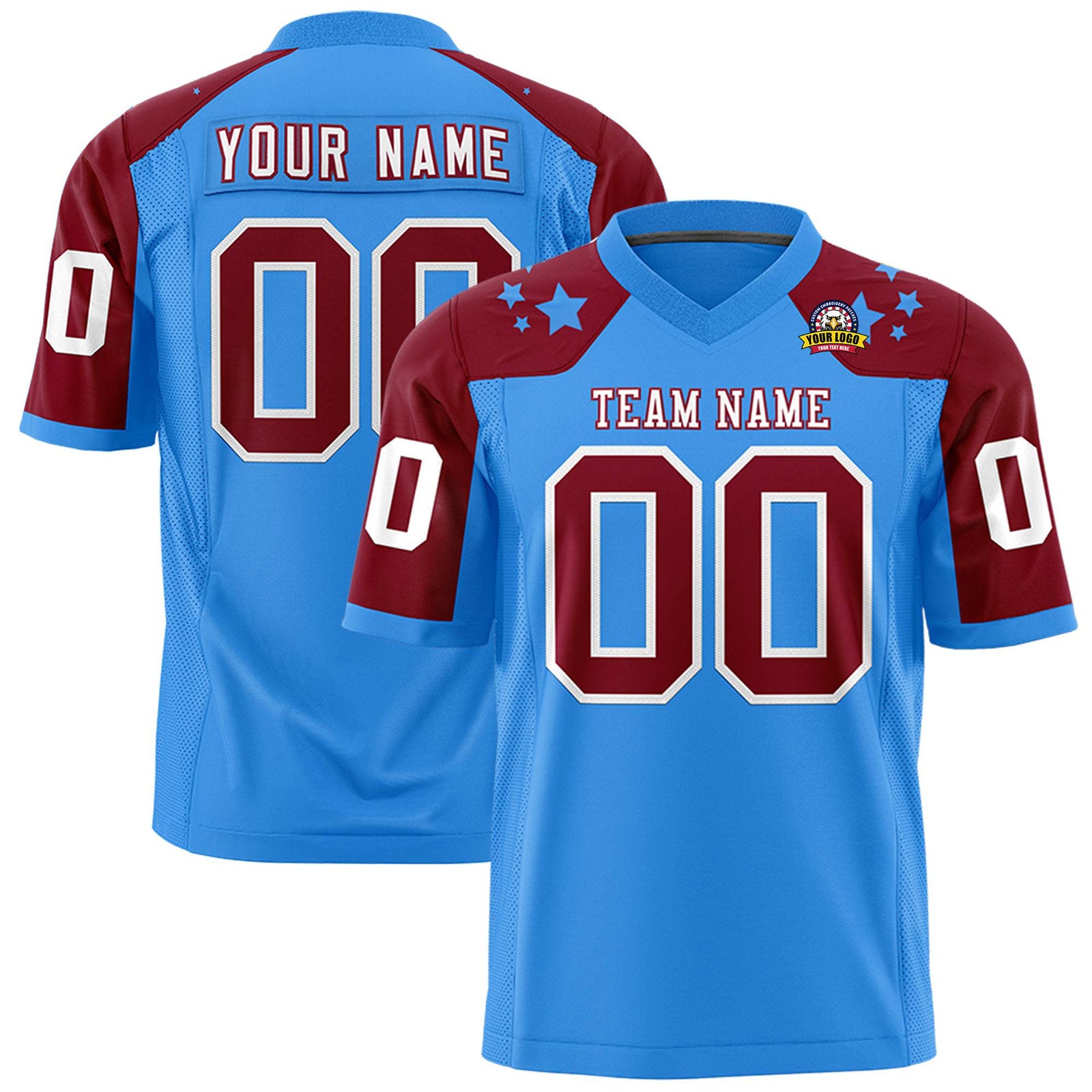 Custom Powder Blue Brown Personalized Shoulder Star Pattern Authentic Football Jersey