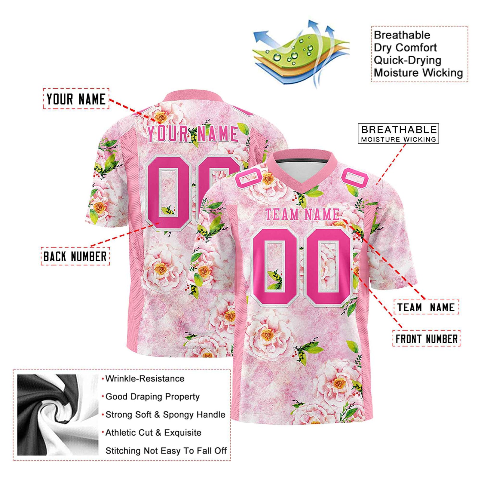 Custom Personalized Flower Pink Red Graffiti Pattern Design Authentic Football Jersey