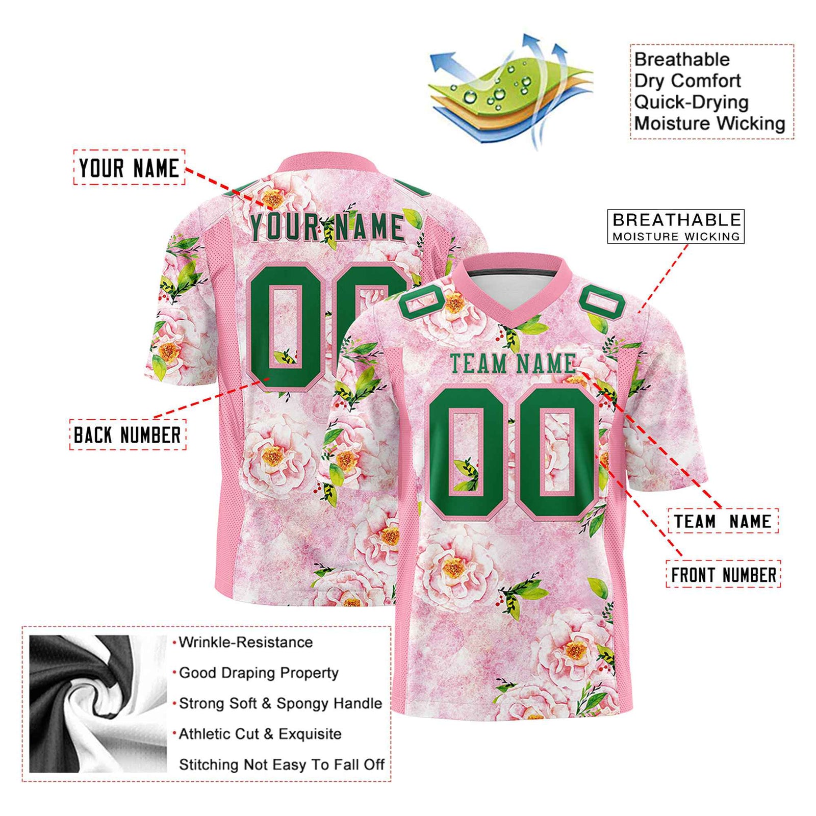 Custom Personalized Flower Pink Green Graffiti Pattern Design Authentic Football Jersey