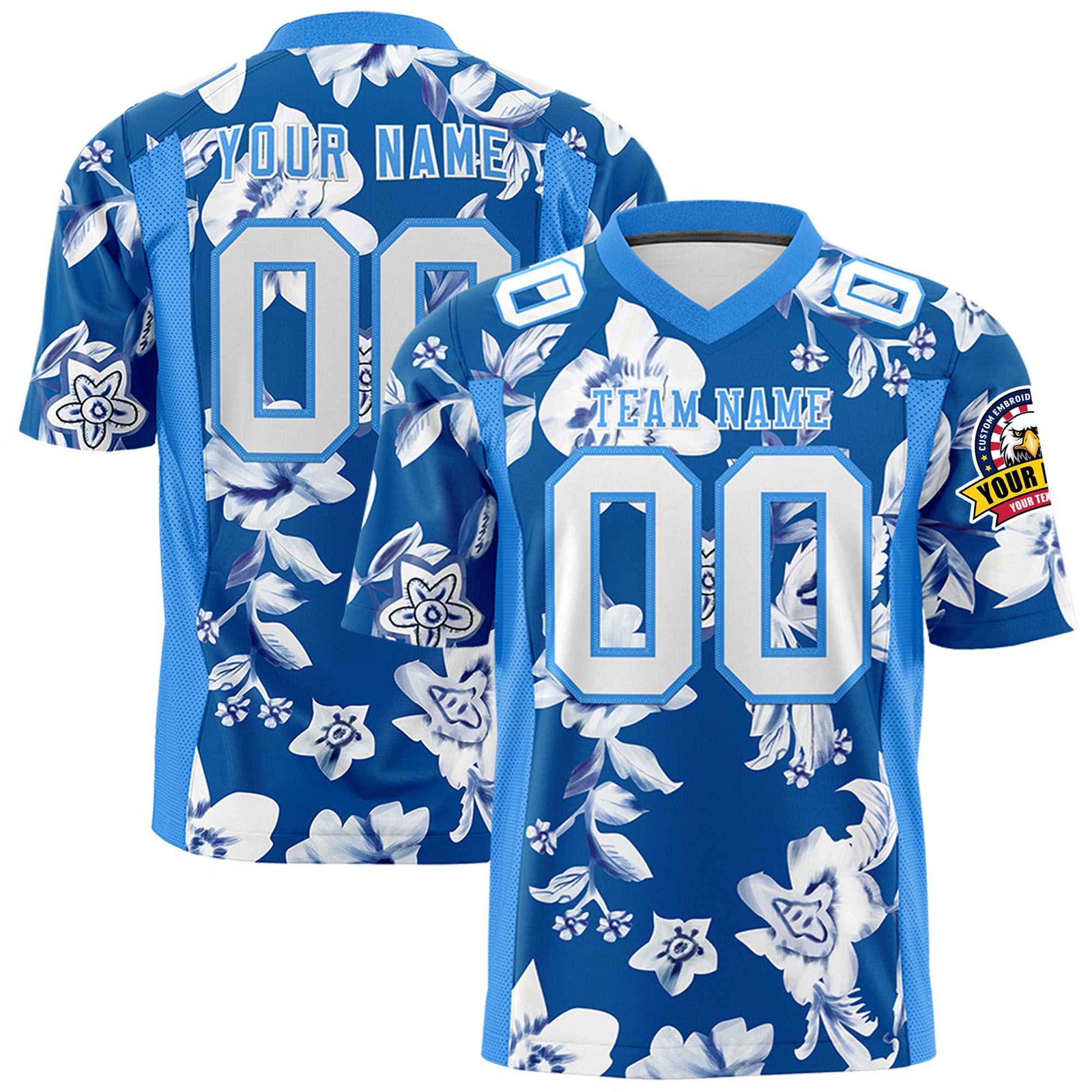Custom Personalized Flower Blue White Graffiti Pattern Design Authentic Football Jersey