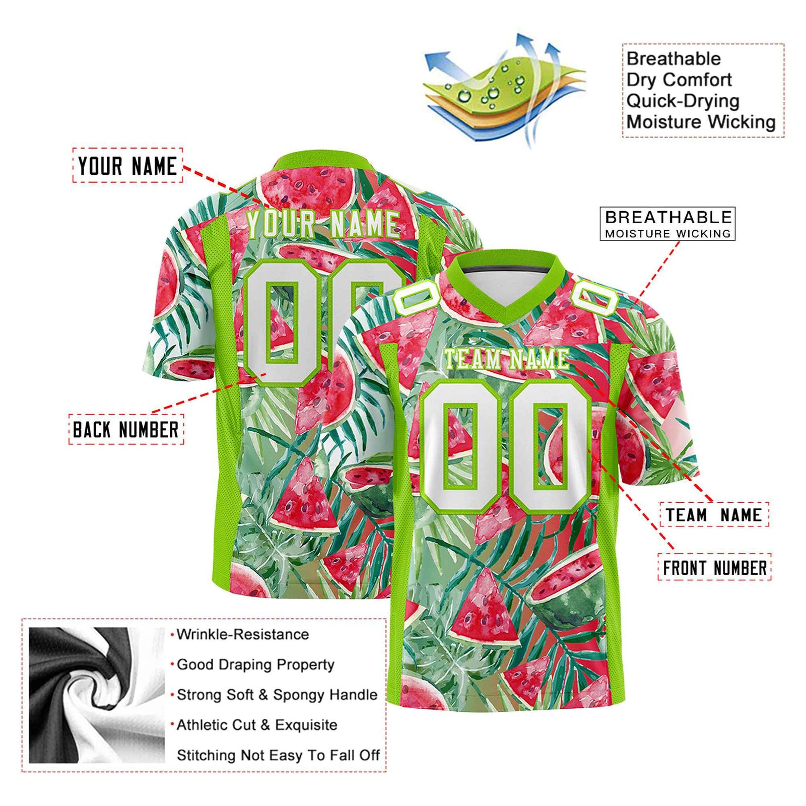 Custom Personalized Watermelon Green-Red Graffiti Pattern Design Authentic Football Jersey