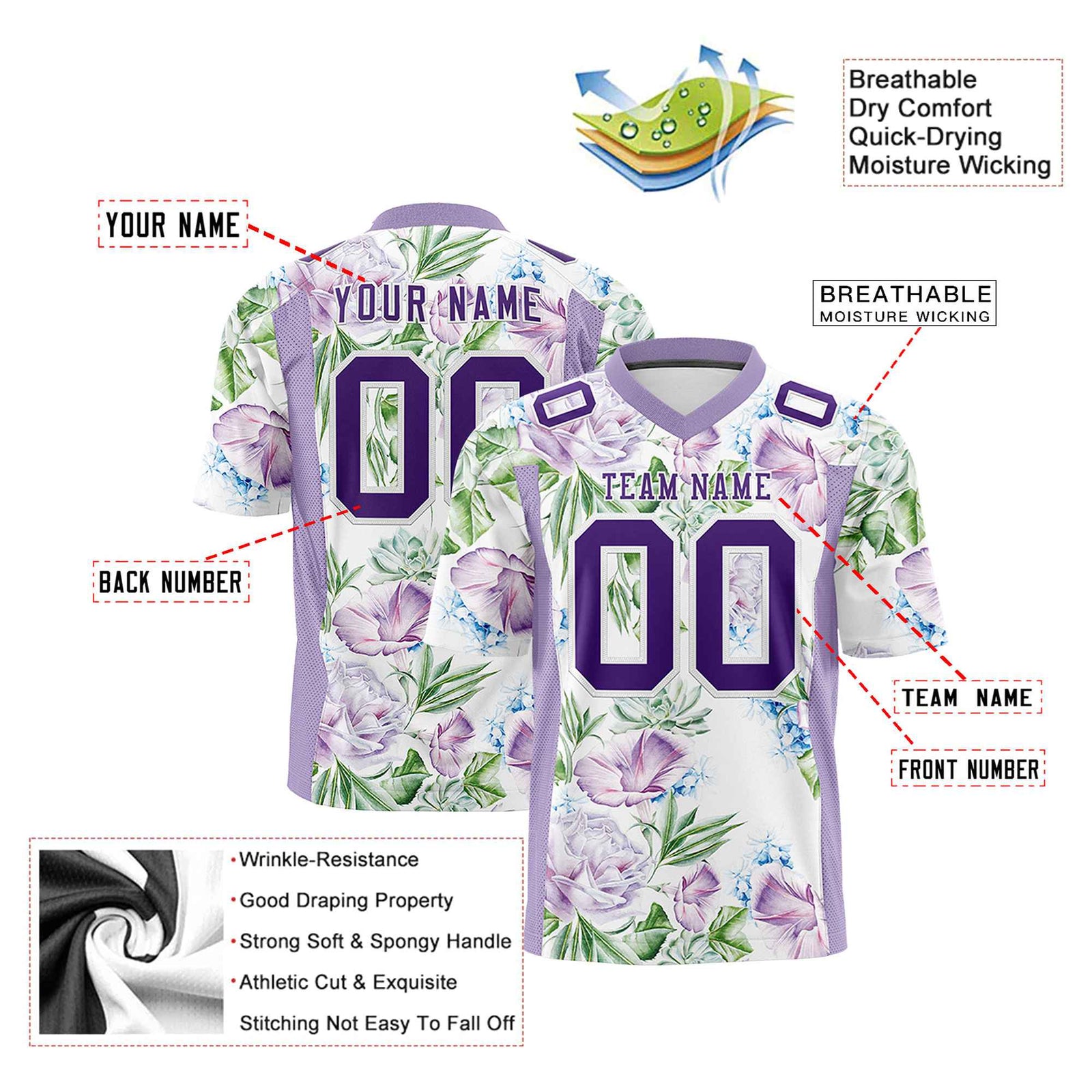 Custom Personalized Flower White-Purple Orange Graffiti Pattern Design Authentic Football Jersey