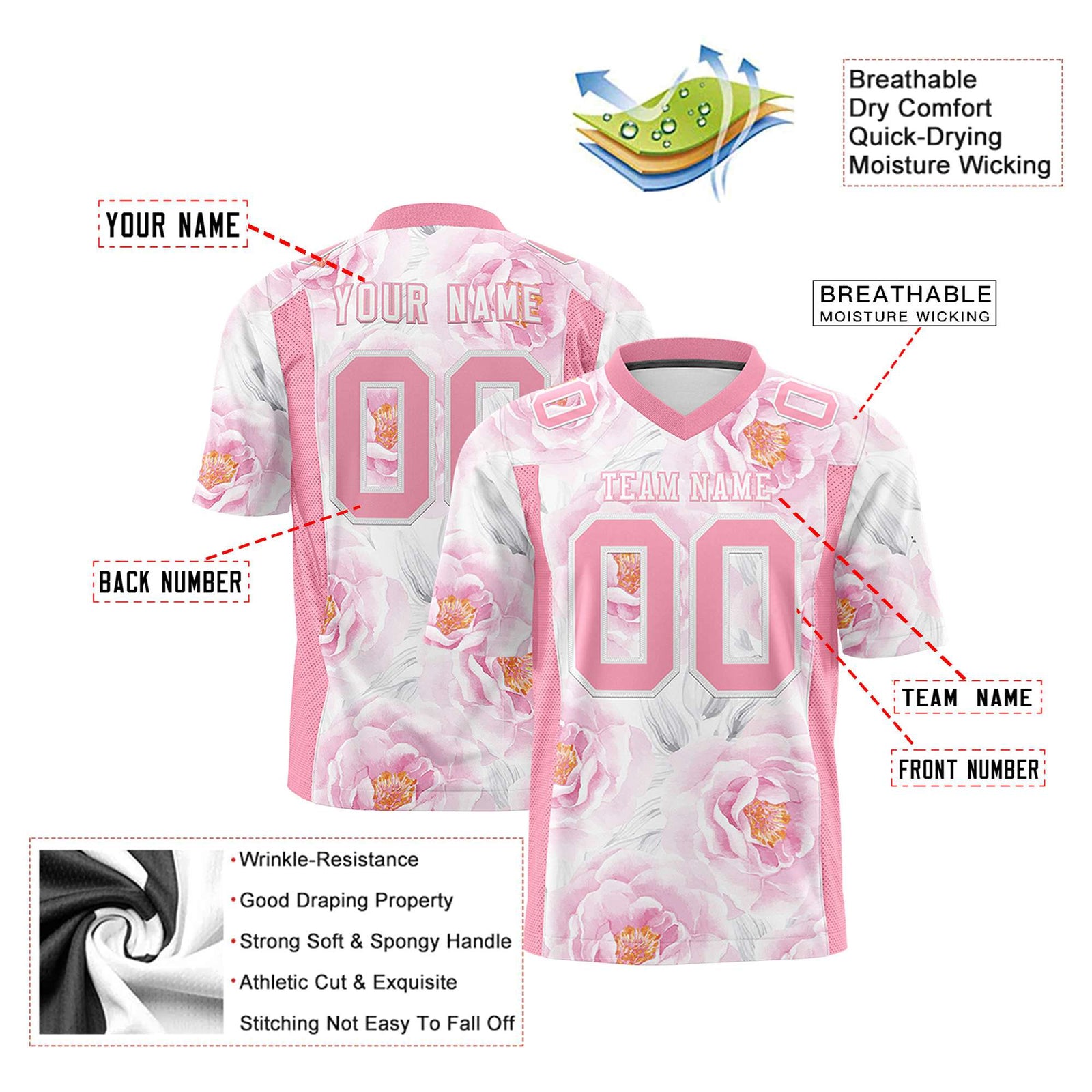 Custom Personalized Flower Pink Orange Graffiti Pattern Design Authentic Football Jersey