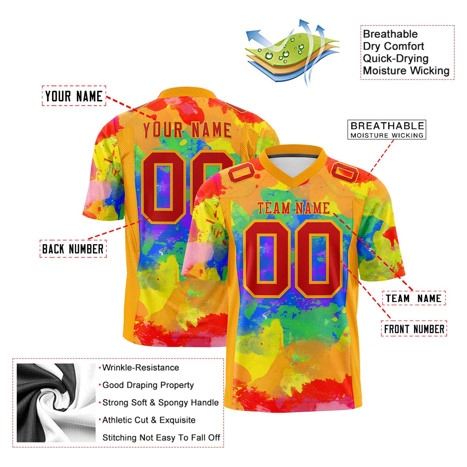 Custom Personalized Football Jersey Colorful Abstract Design - Personalized Name & Number