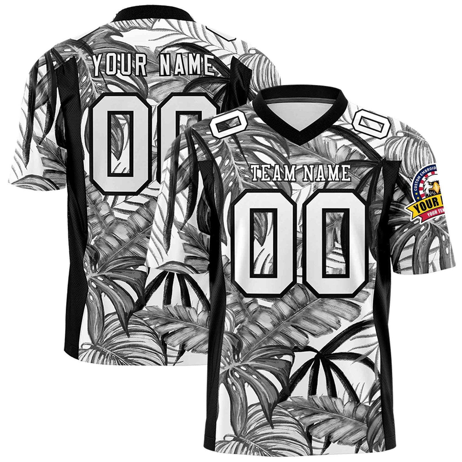 Custom Football Jersey Monochrome Tropical Leaves - Personalized Name & Number