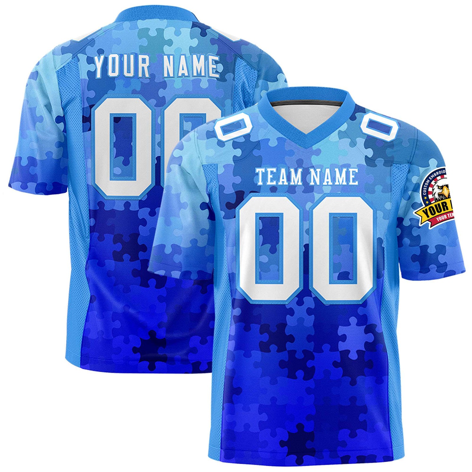 Custom Jigsaw Puzzle Football Jersey Sublimated Blue Customizable Name & Number