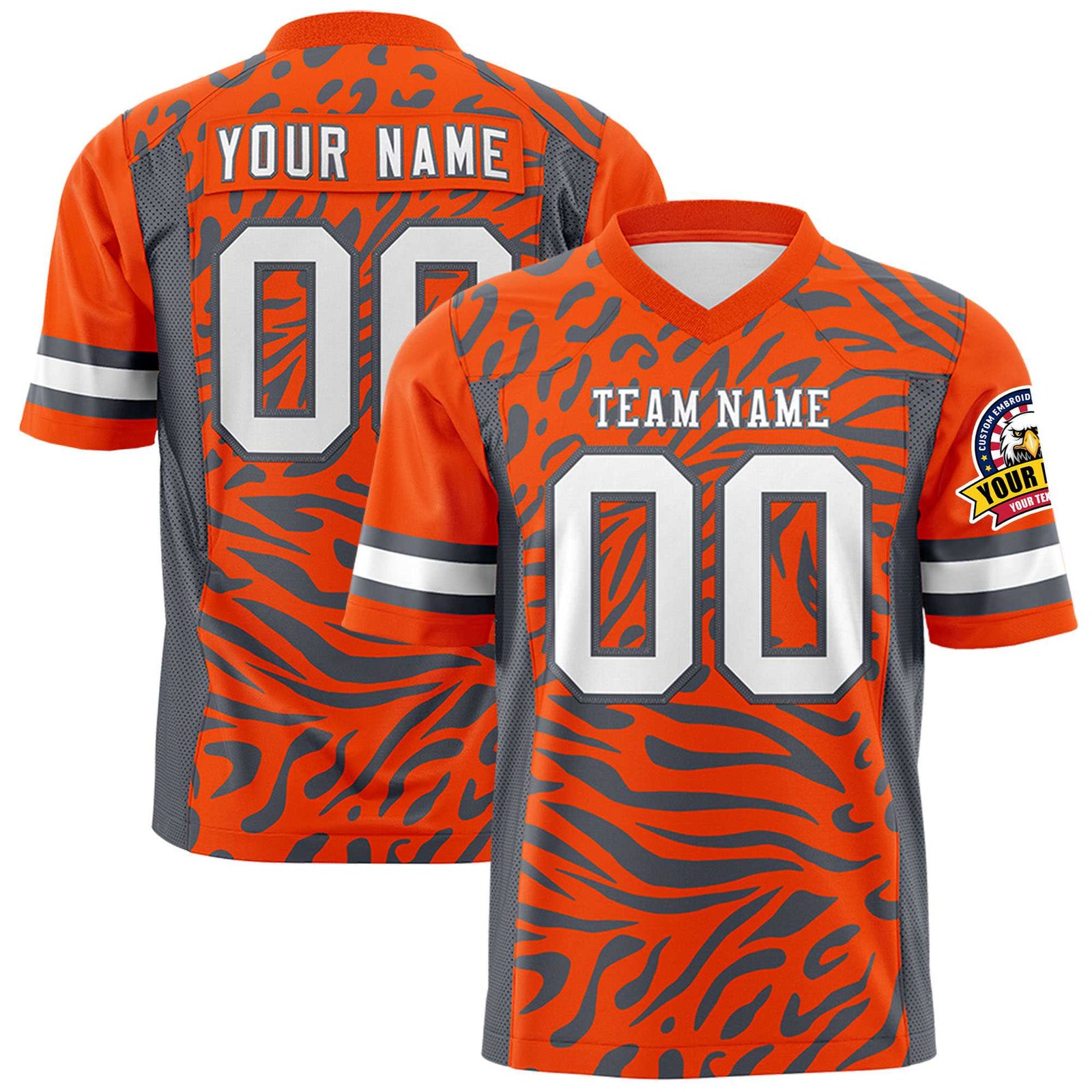 Custom Orange Dark Gray-White Mesh Zebra Style Football Jersey