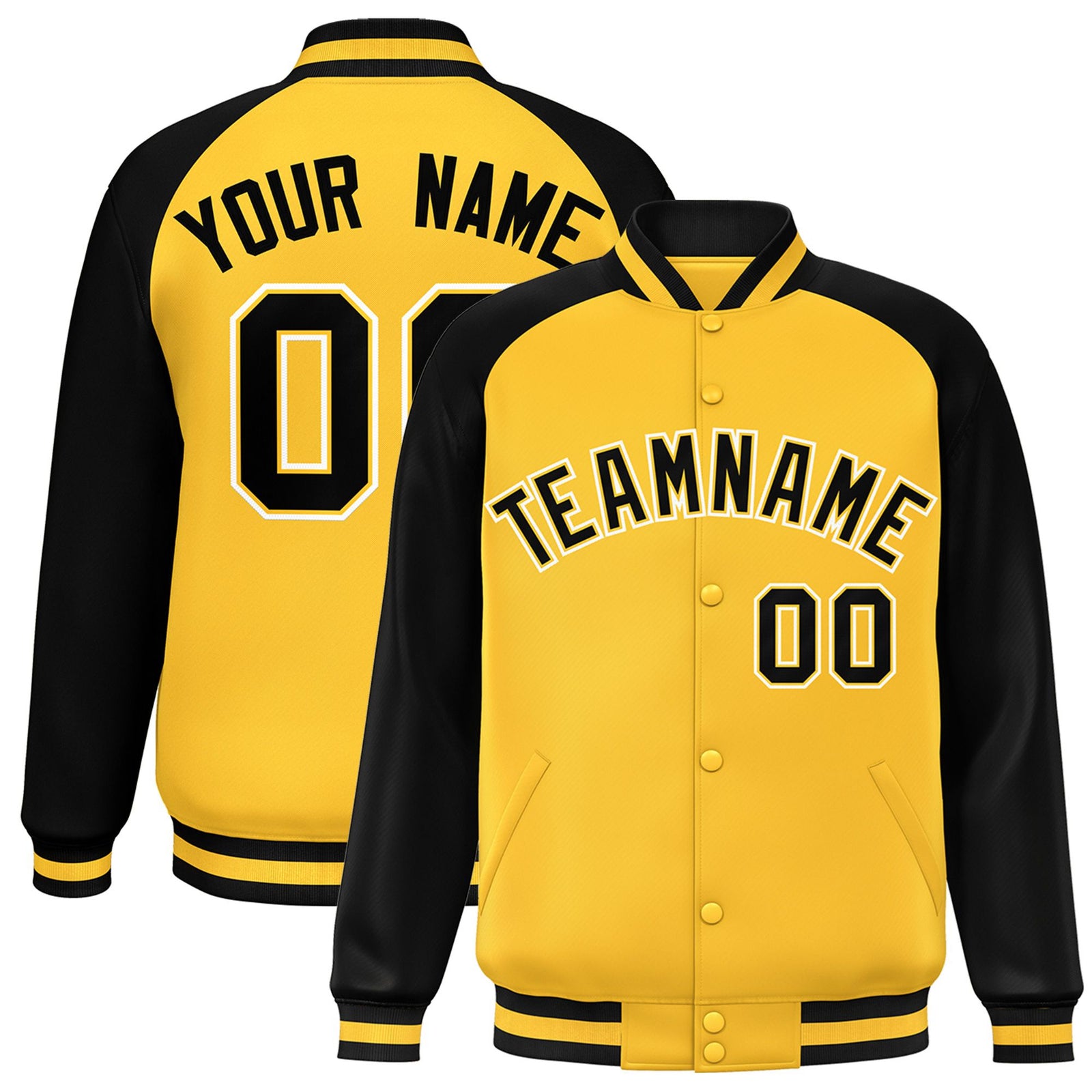 Custom Yellow Black Bomber Raglan Sleeves Varsity Letterman Jacket