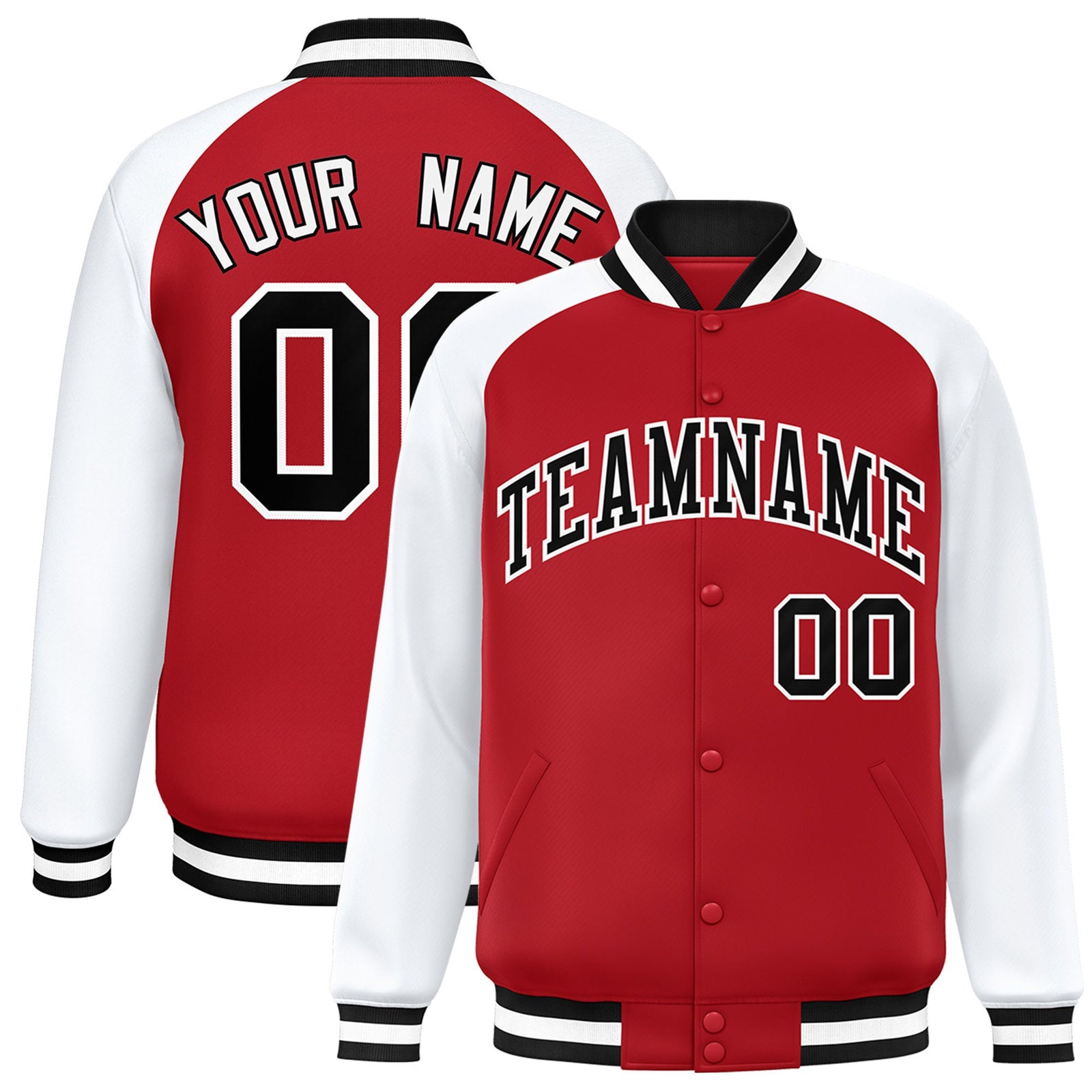 Custom Royal-Red Black-White Bomber Raglan Sleeves Varsity Letterman Jacket