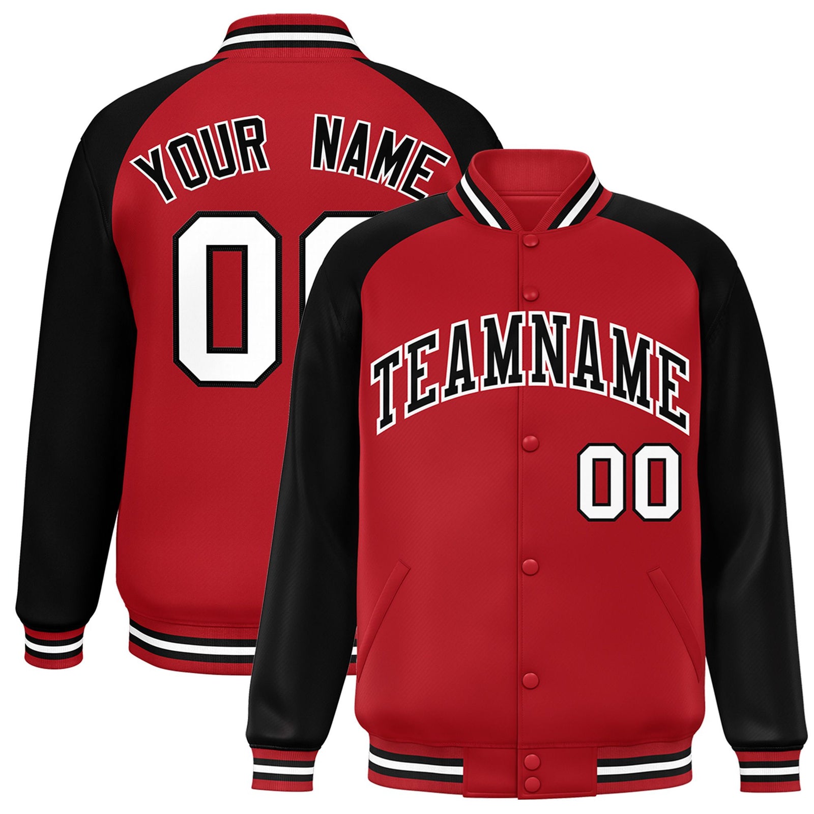 Custom Royal-Red Black-White Bomber Raglan Sleeves Varsity Letterman Jacket