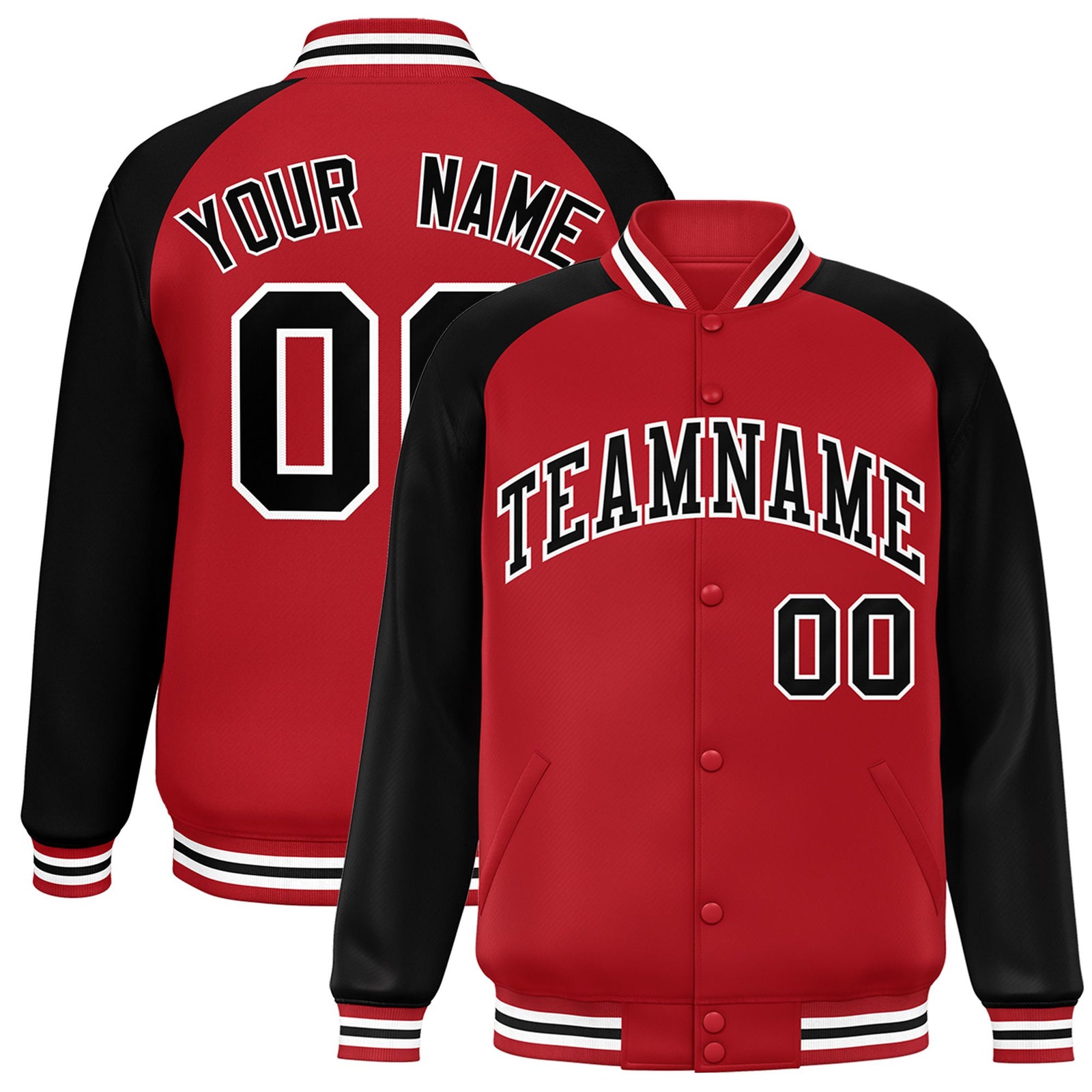 Custom Royal-Red Black-White Bomber Raglan Sleeves Varsity Letterman Jacket