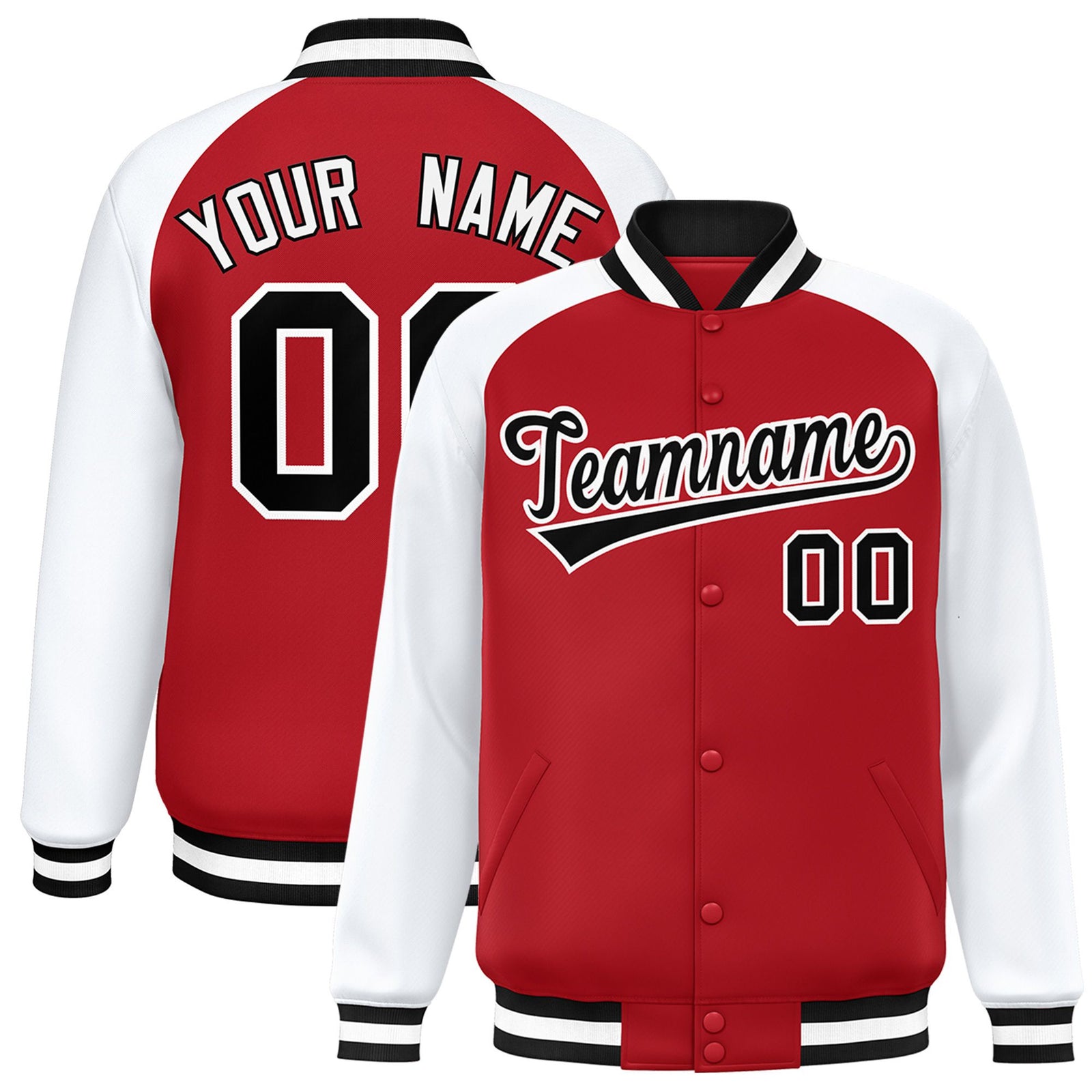 Custom Royal-Red Black-White Bomber Raglan Sleeves Varsity Letterman Jacket
