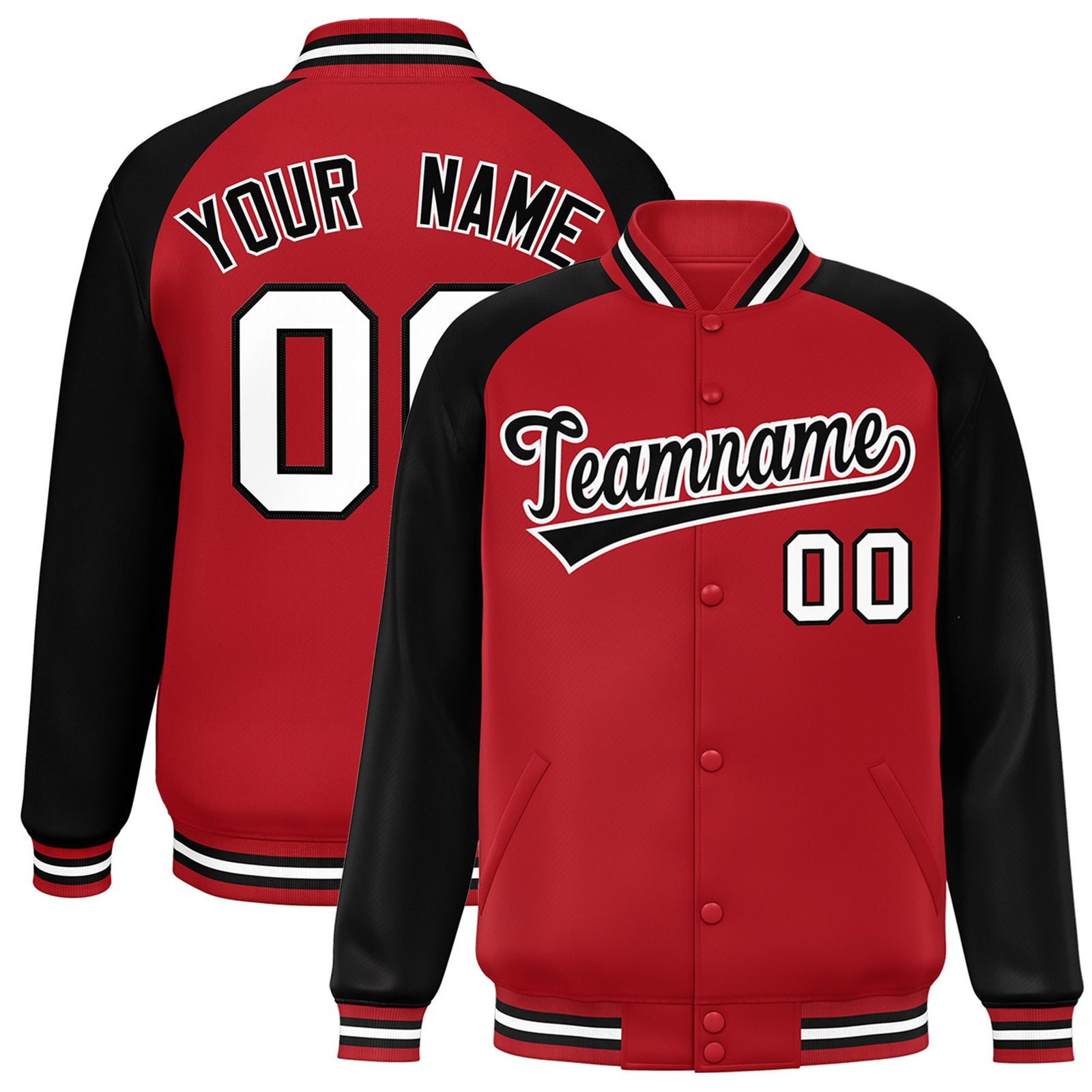 Custom Royal-Red Black-White Bomber Raglan Sleeves Varsity Letterman Jacket
