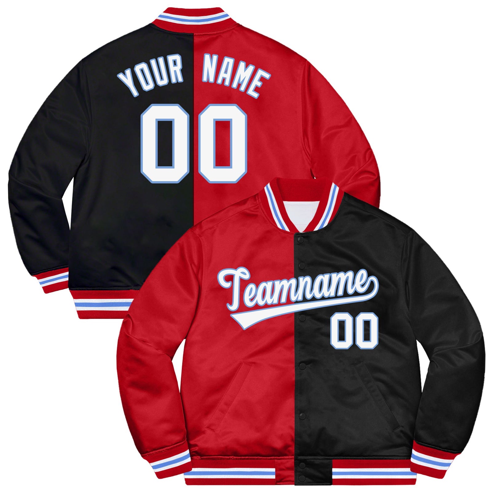 Custom Red Black White Bomber Full-Snap Varsity Letterman Split Fashion Jacket