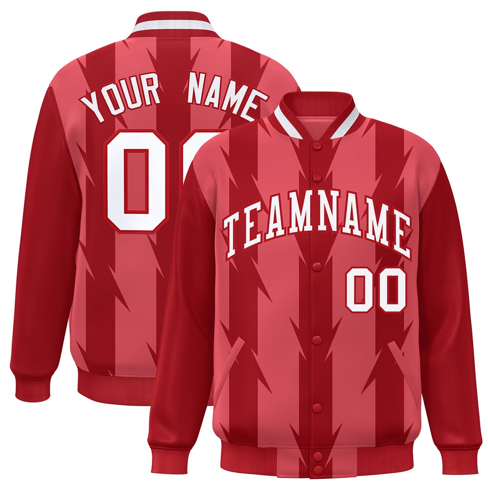 Custom Light Red Red-White Blade Graffiti Pattern Varsity Full-Snap Jacket