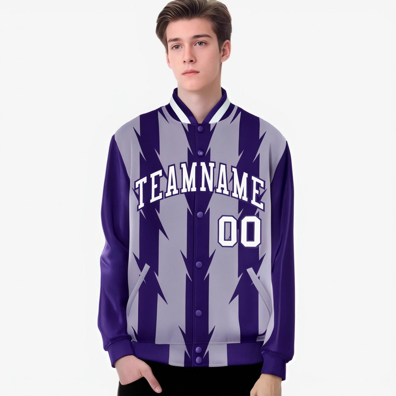 Custom Light Purple Purple-White Blade Graffiti Pattern Varsity Full-Snap Jacket