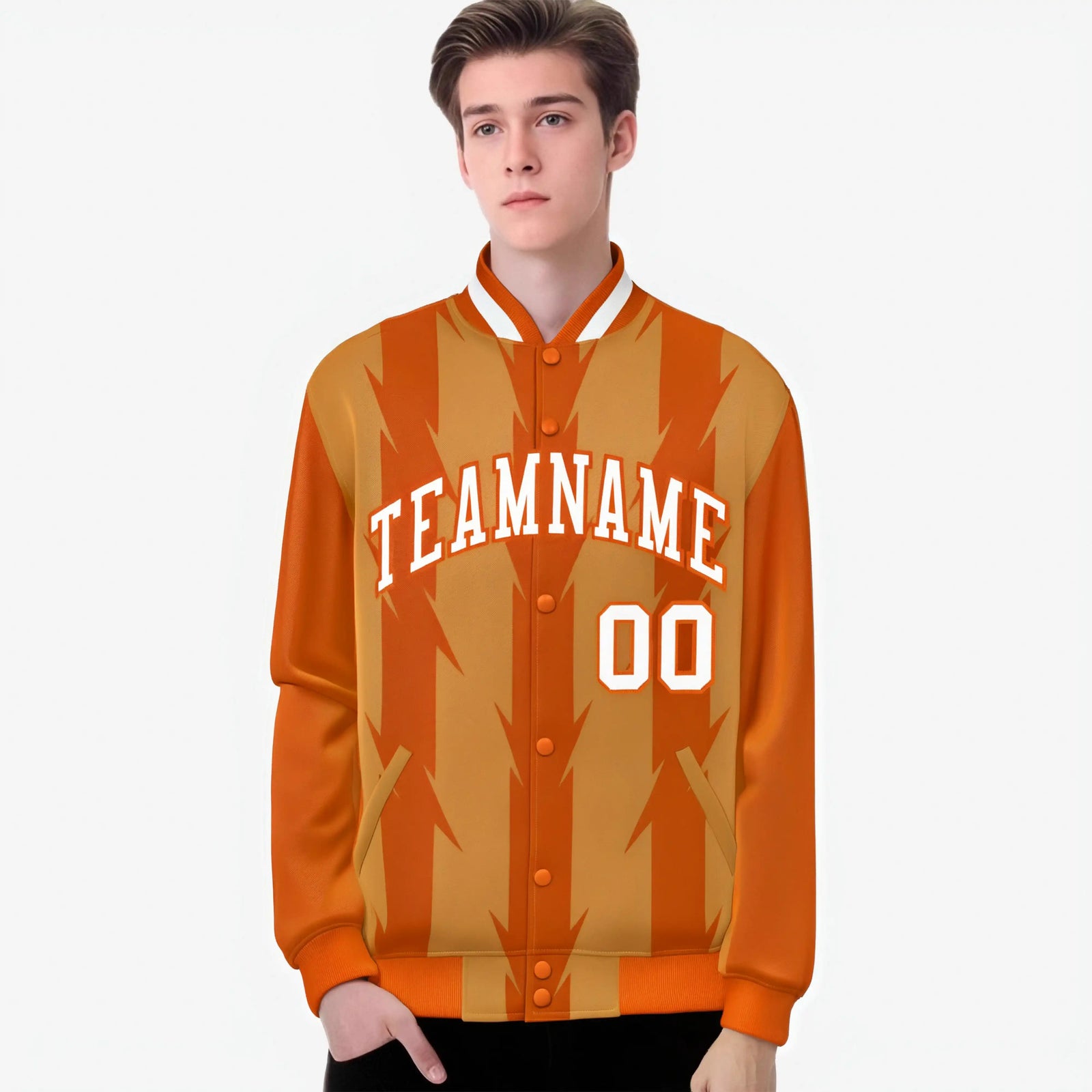 Custom Orange Munsell-White Blade Graffiti Pattern Varsity Full-Snap Jacket