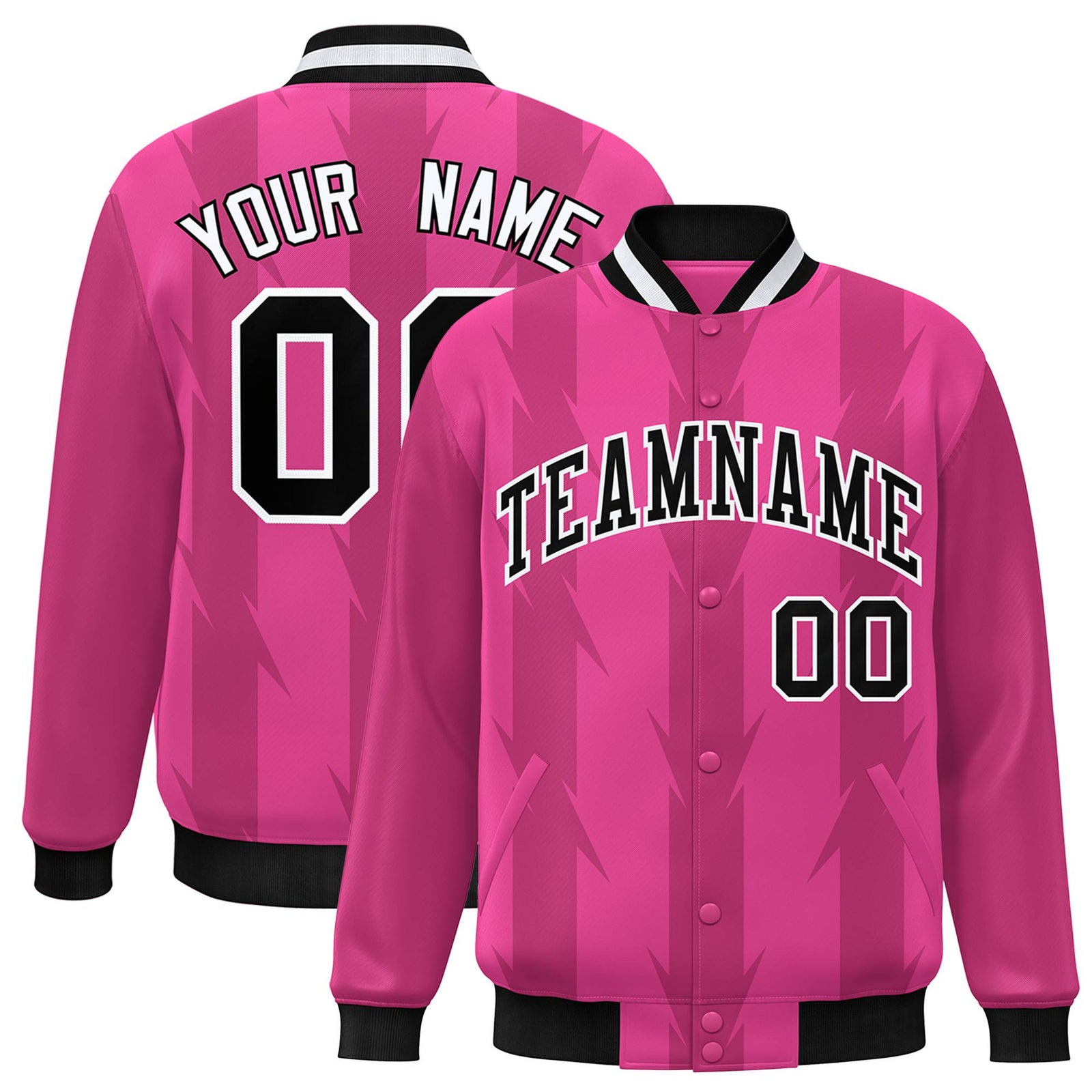 Custom Pink Light Red-White Blade Graffiti Pattern Varsity Full-Snap Jacket