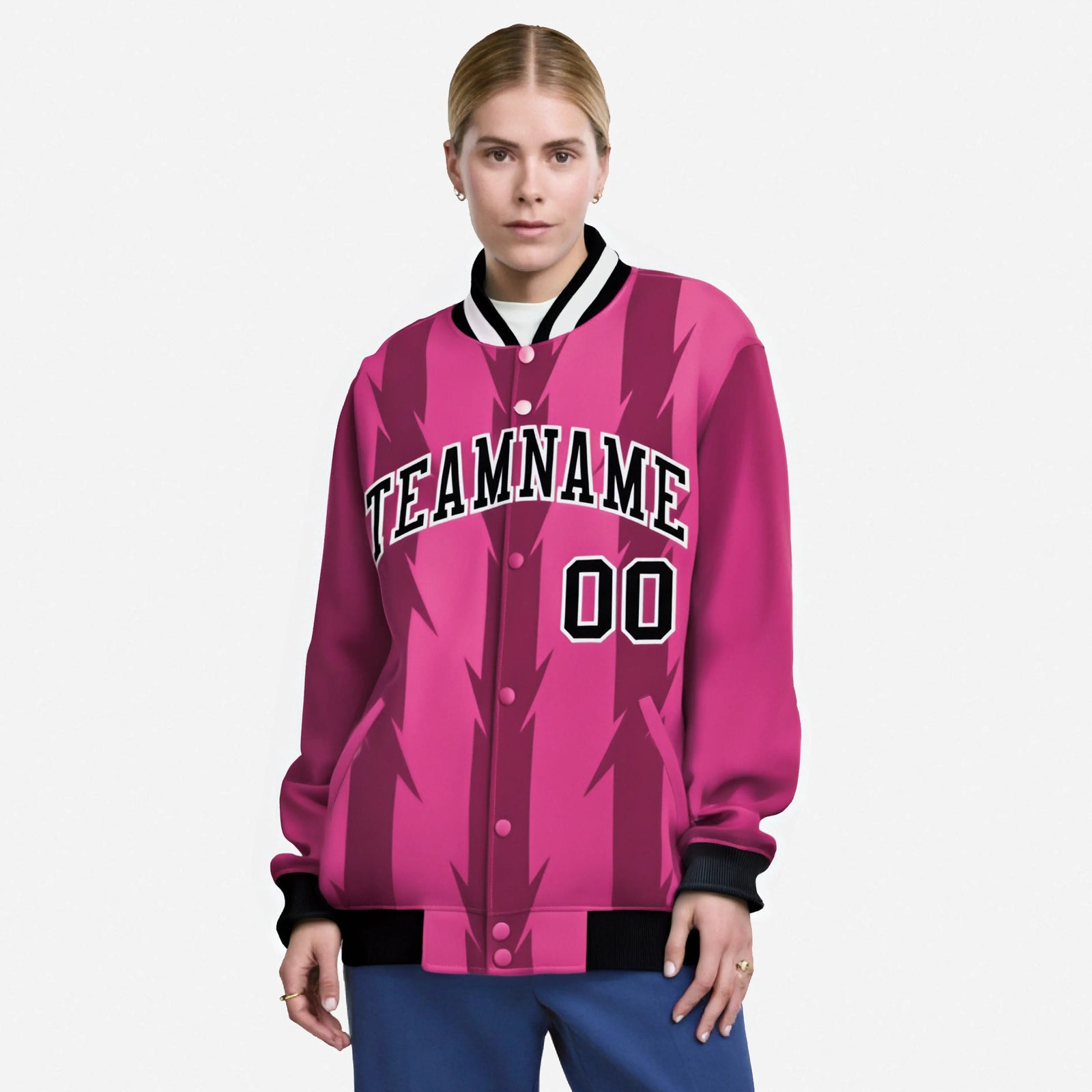 Custom Pink Light Red-White Blade Graffiti Pattern Varsity Full-Snap Jacket