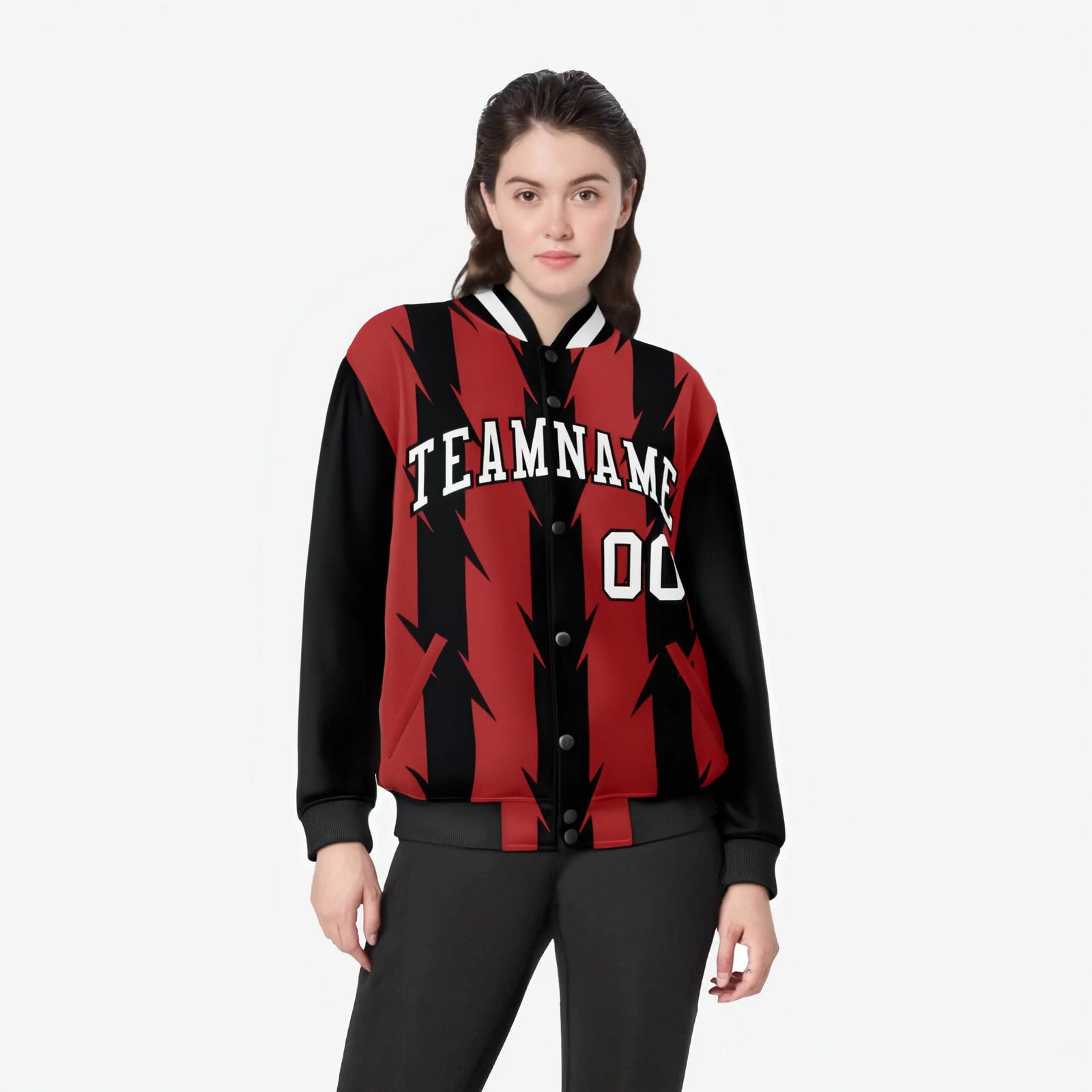 Custom Red Black-White Blade Graffiti Pattern Varsity Full-Snap Jacket