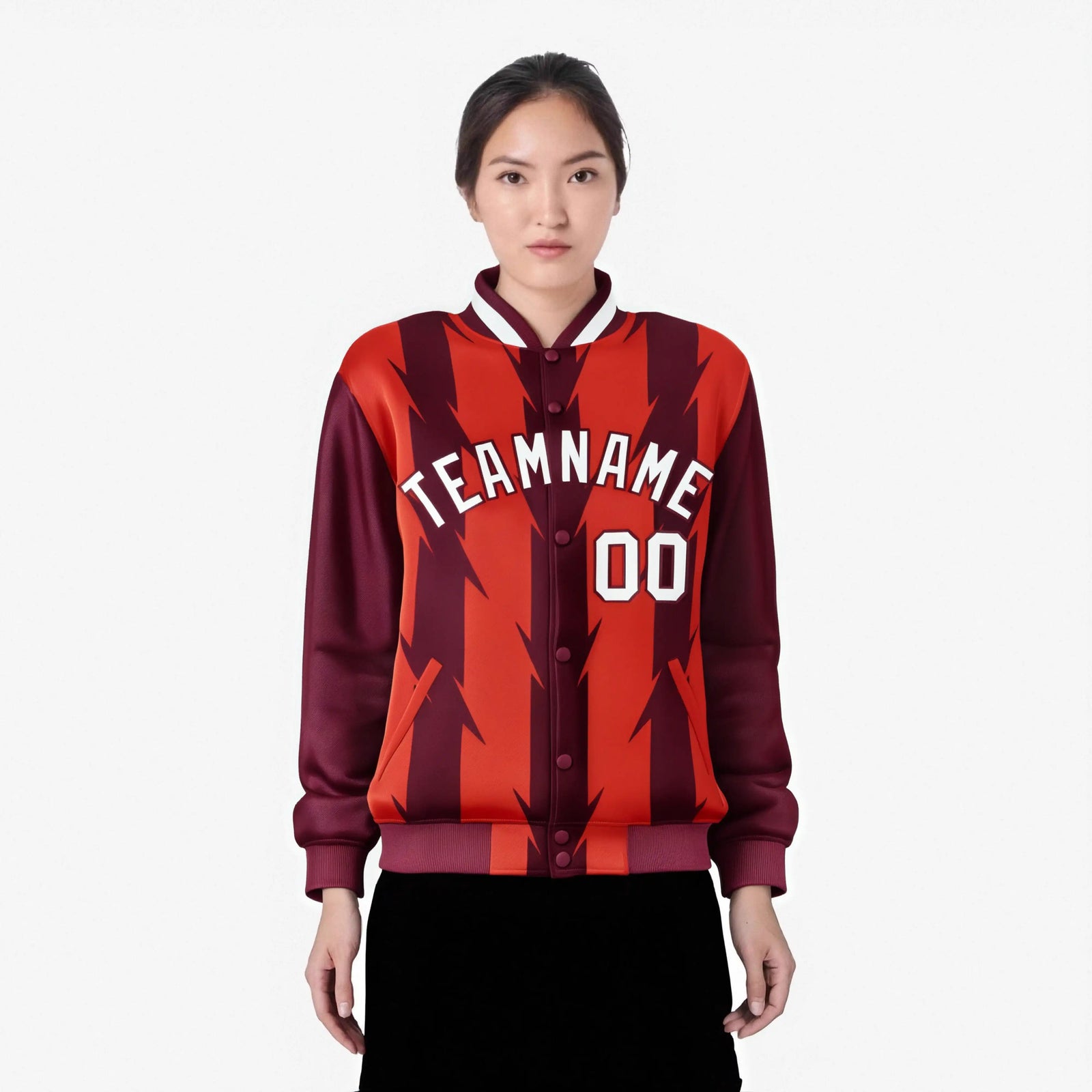 Custom Red Crimson-White Blade Graffiti Pattern Varsity Full-Snap Jacket