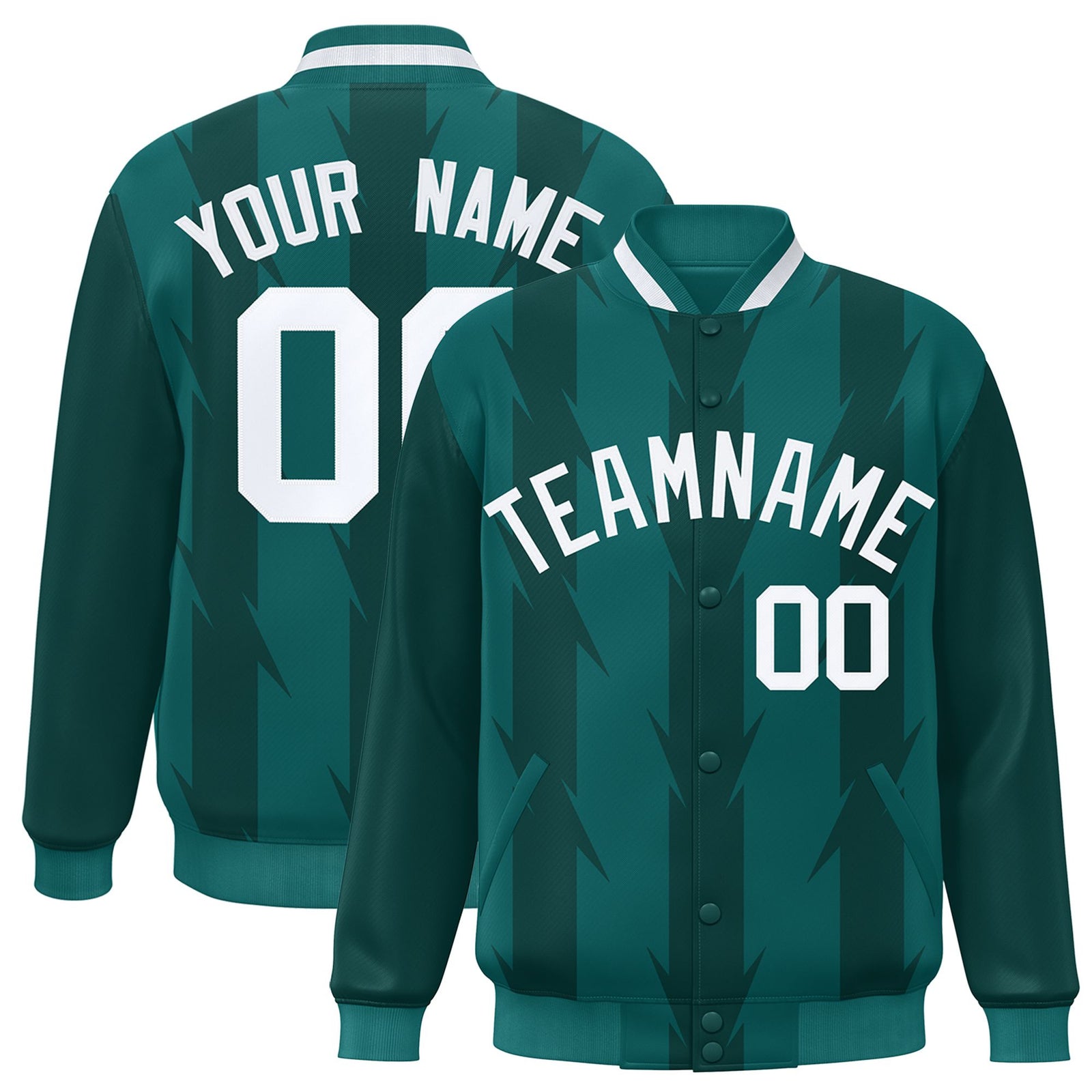Custom Green Aqua-White Blade Graffiti Pattern Varsity Full-Snap Jacket