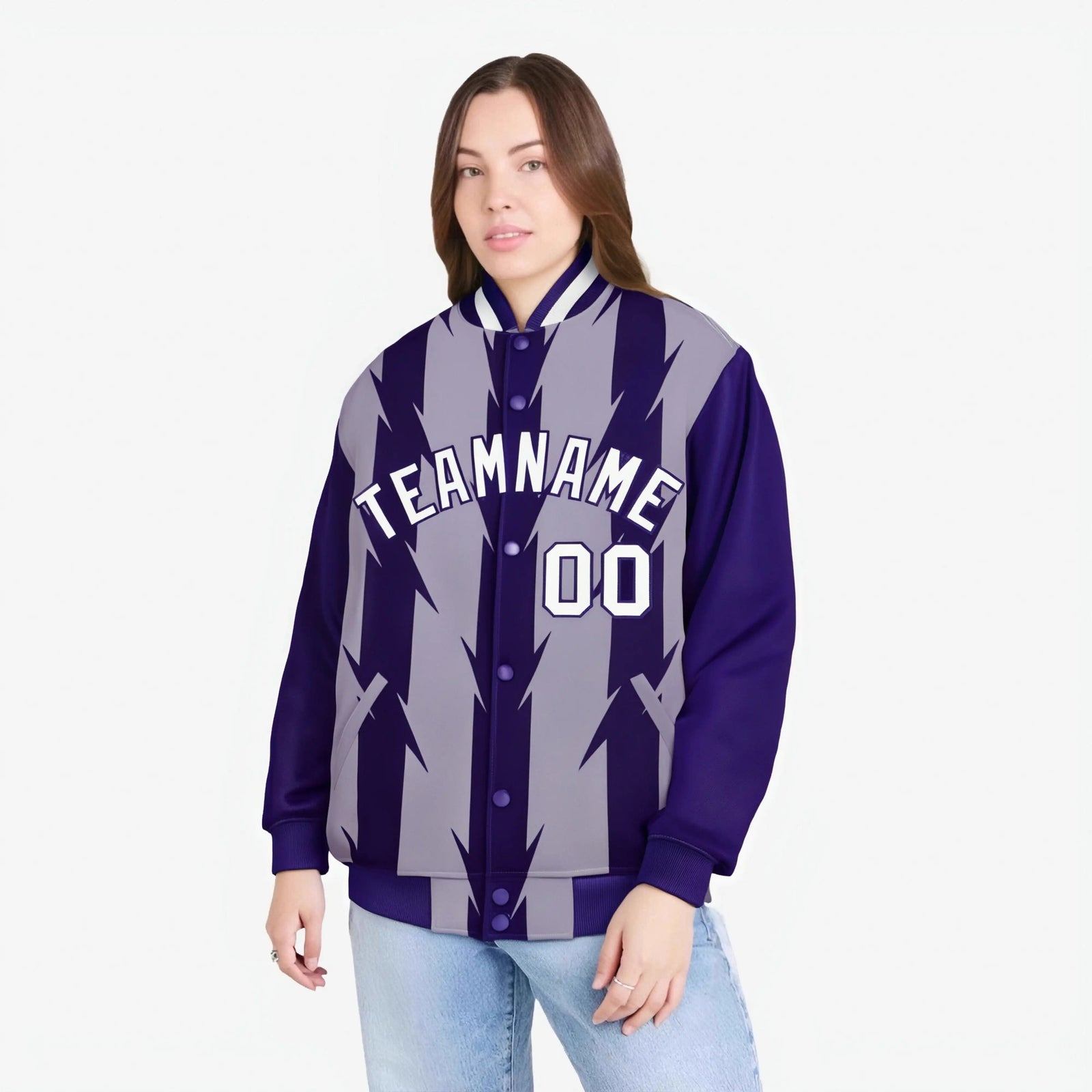 Custom Light Purple Purple-White Blade Graffiti Pattern Varsity Full-Snap Jacket