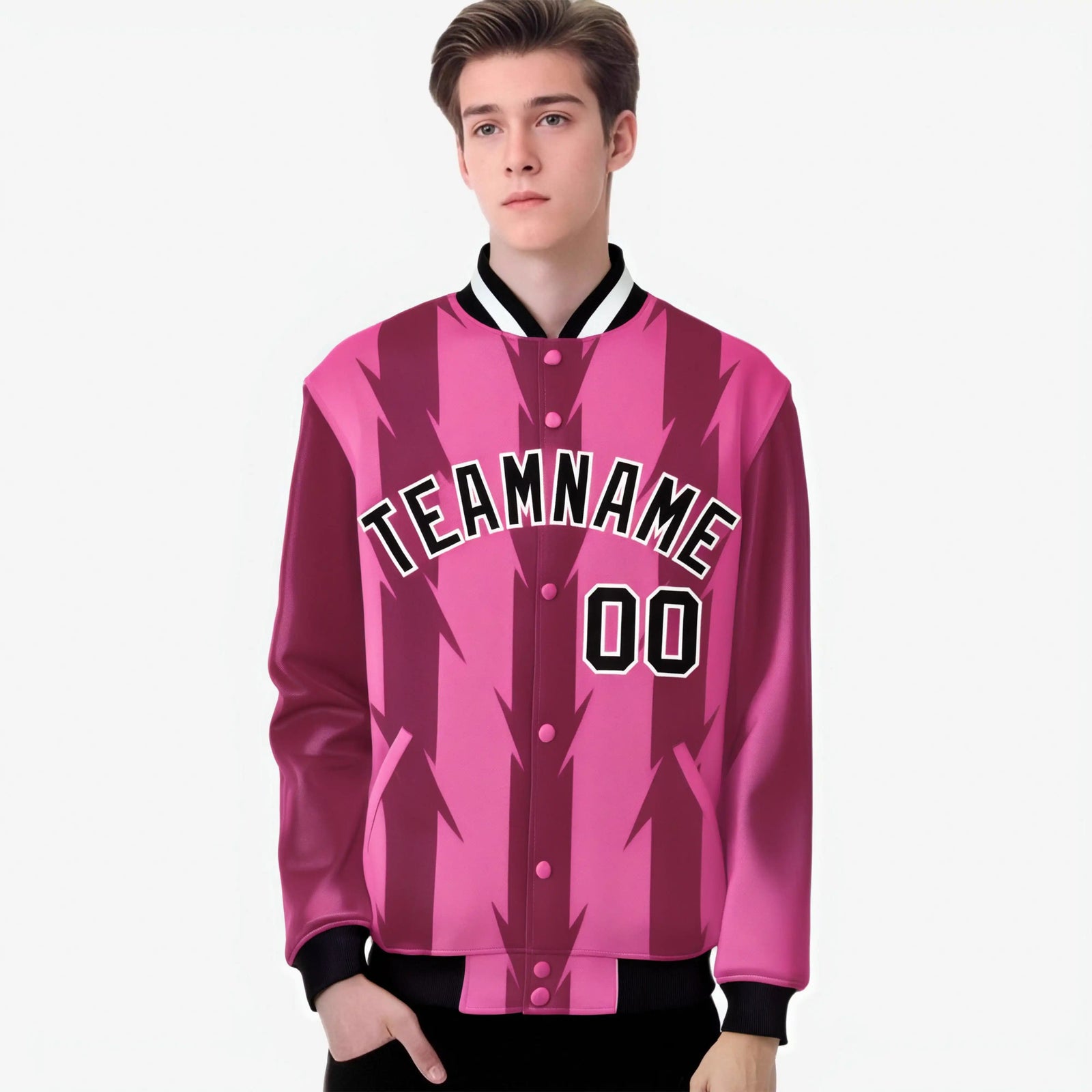 Custom Pink Light Red-White Blade Graffiti Pattern Varsity Full-Snap Jacket