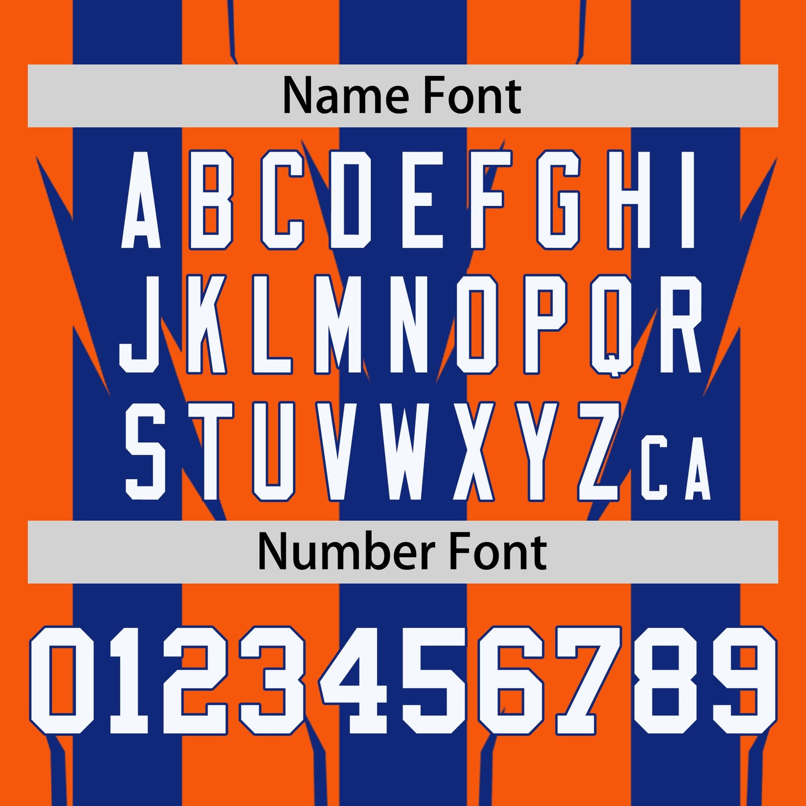 Custom Orange Royal Blue-White Blade Graffiti Pattern Varsity Full-Snap Jacket