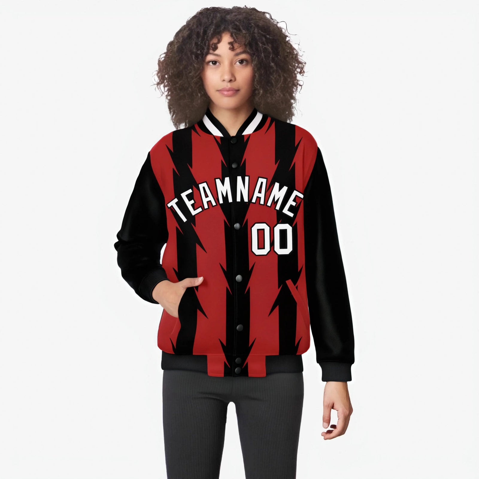 Custom Red Black-White Blade Graffiti Pattern Varsity Full-Snap Jacket