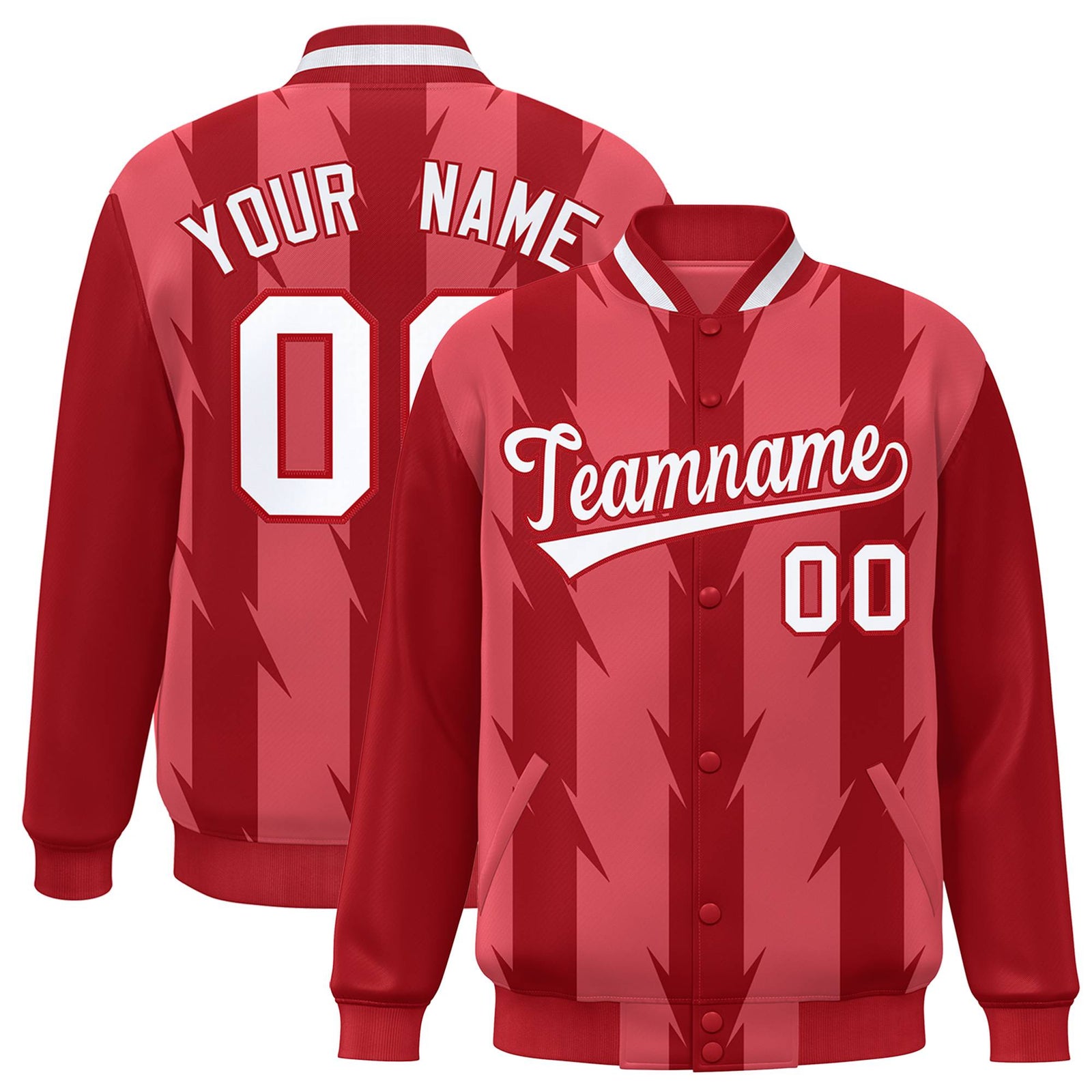 Custom Light Red Red-White Blade Graffiti Pattern Varsity Full-Snap Jacket