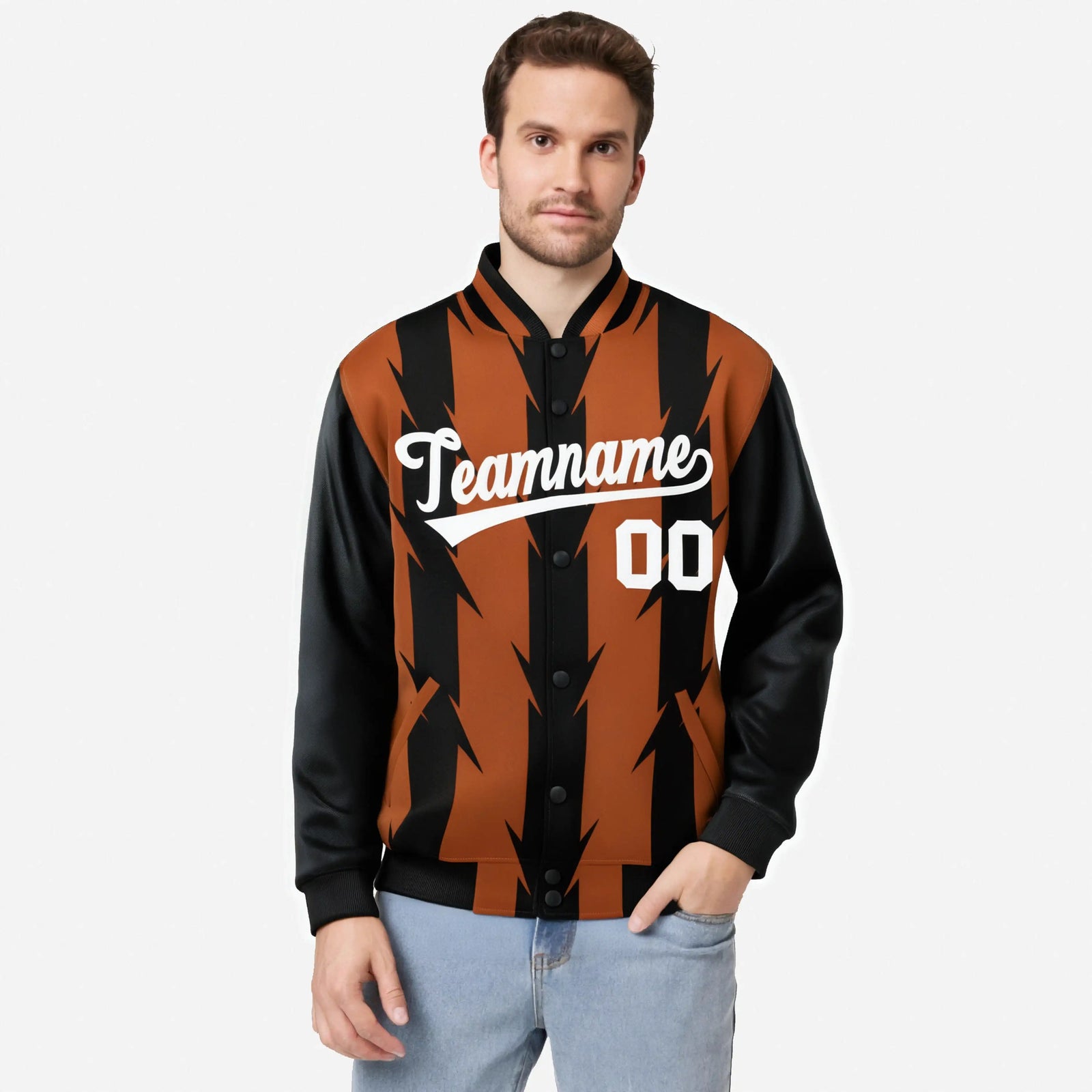 Custom Munsell Black-White Blade Graffiti Pattern Varsity Full-Snap Jacket