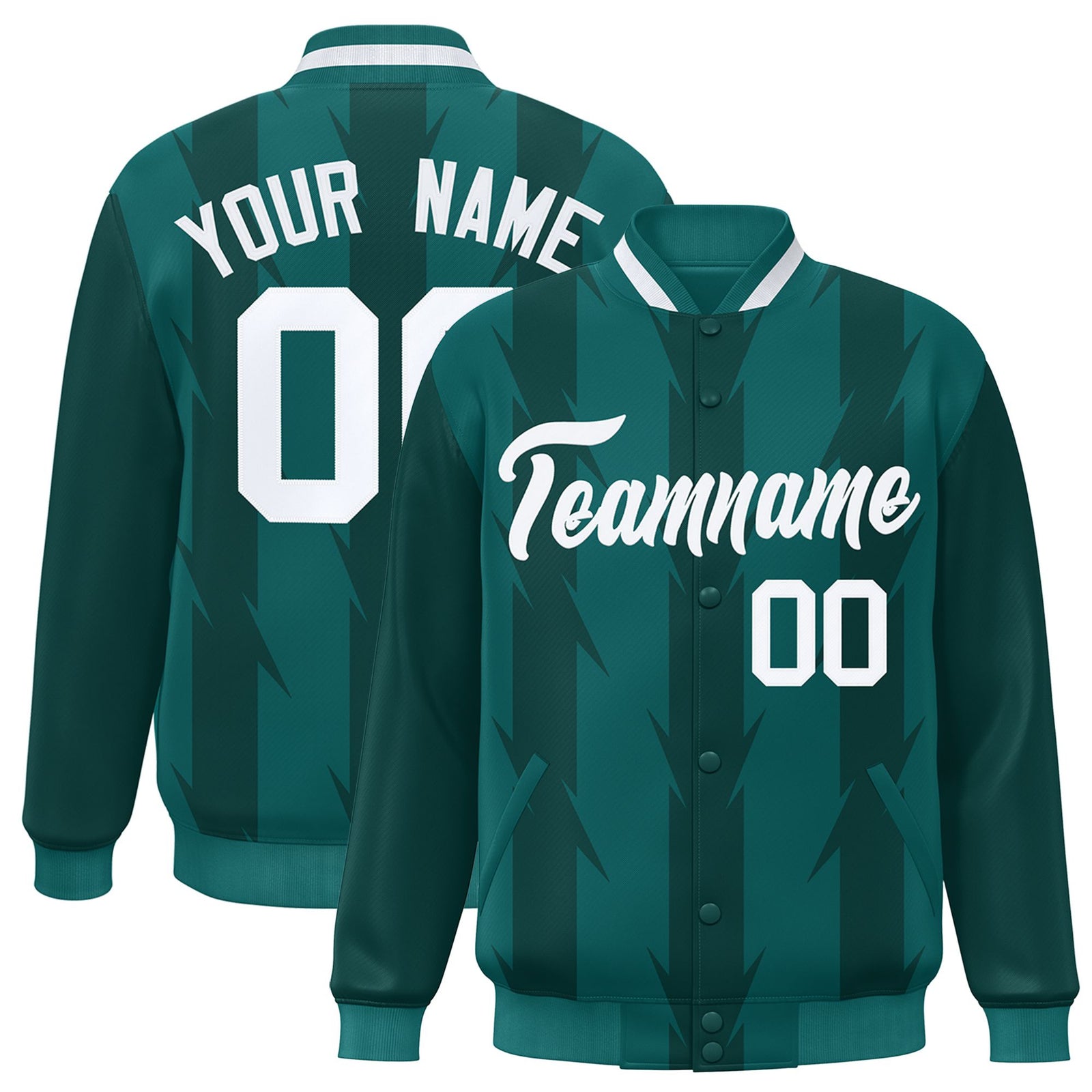 Custom Green Aqua-White Blade Graffiti Pattern Varsity Full-Snap Jacket