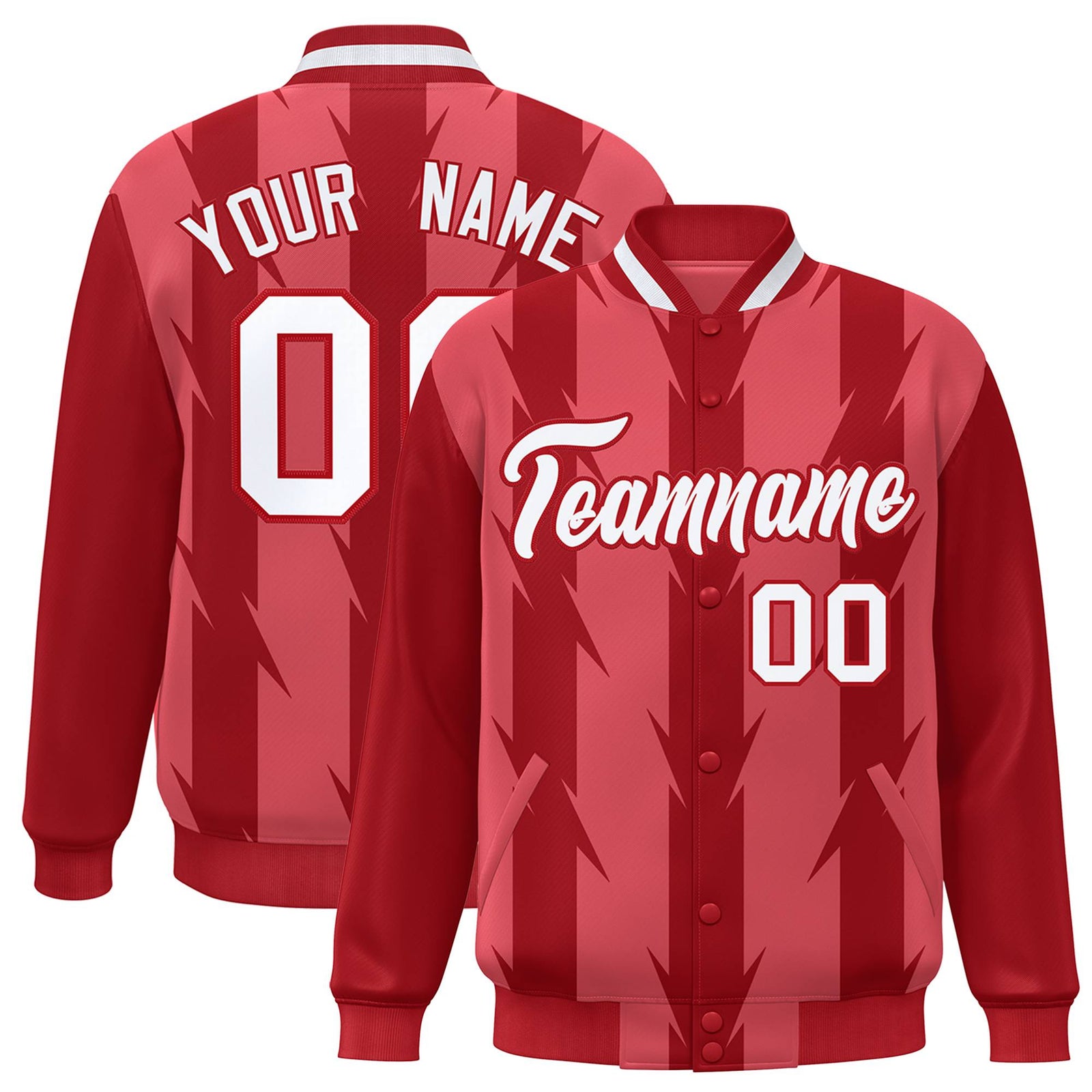 Custom Light Red Red-White Blade Graffiti Pattern Varsity Full-Snap Jacket