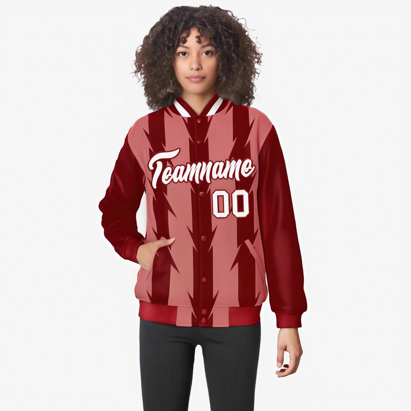 Custom Light Red Red-White Blade Graffiti Pattern Varsity Full-Snap Jacket