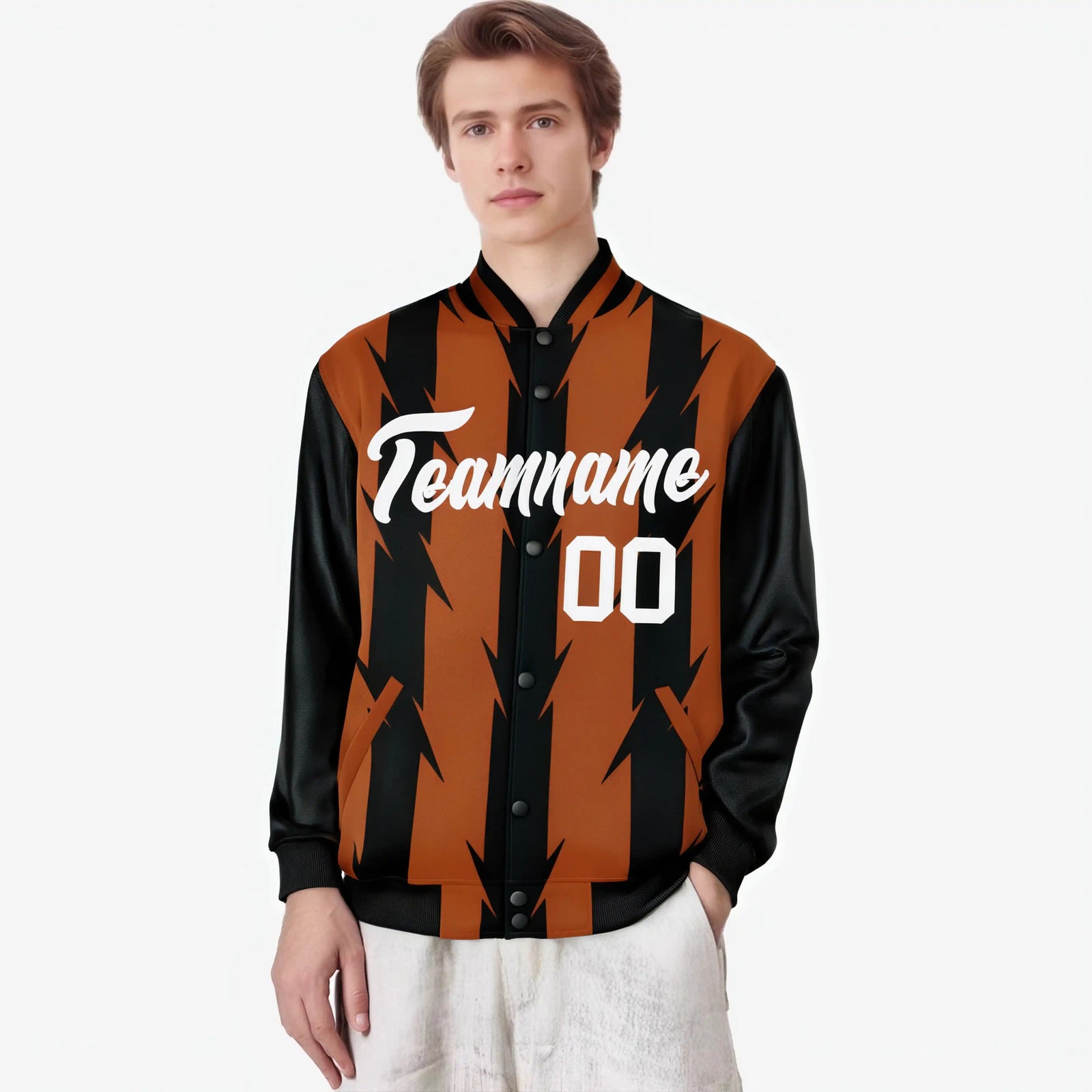 Custom Munsell Black-White Blade Graffiti Pattern Varsity Full-Snap Jacket