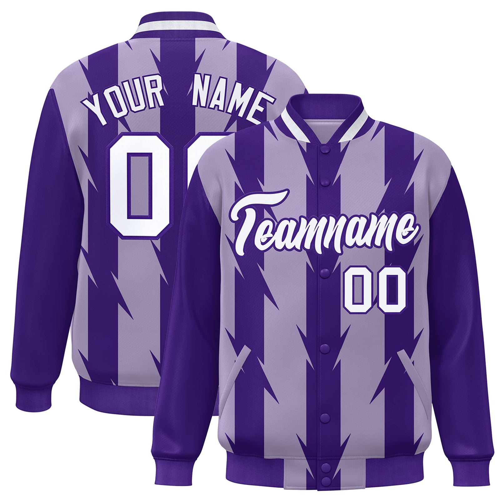 Custom Light Purple Purple-White Blade Graffiti Pattern Varsity Full-Snap Jacket